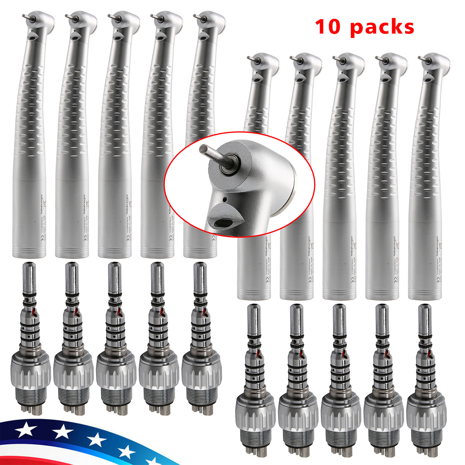 1-10 KaV Style Dental Fiber Optic High Speed Handpiece 6Hole LED Coupler /Rotor