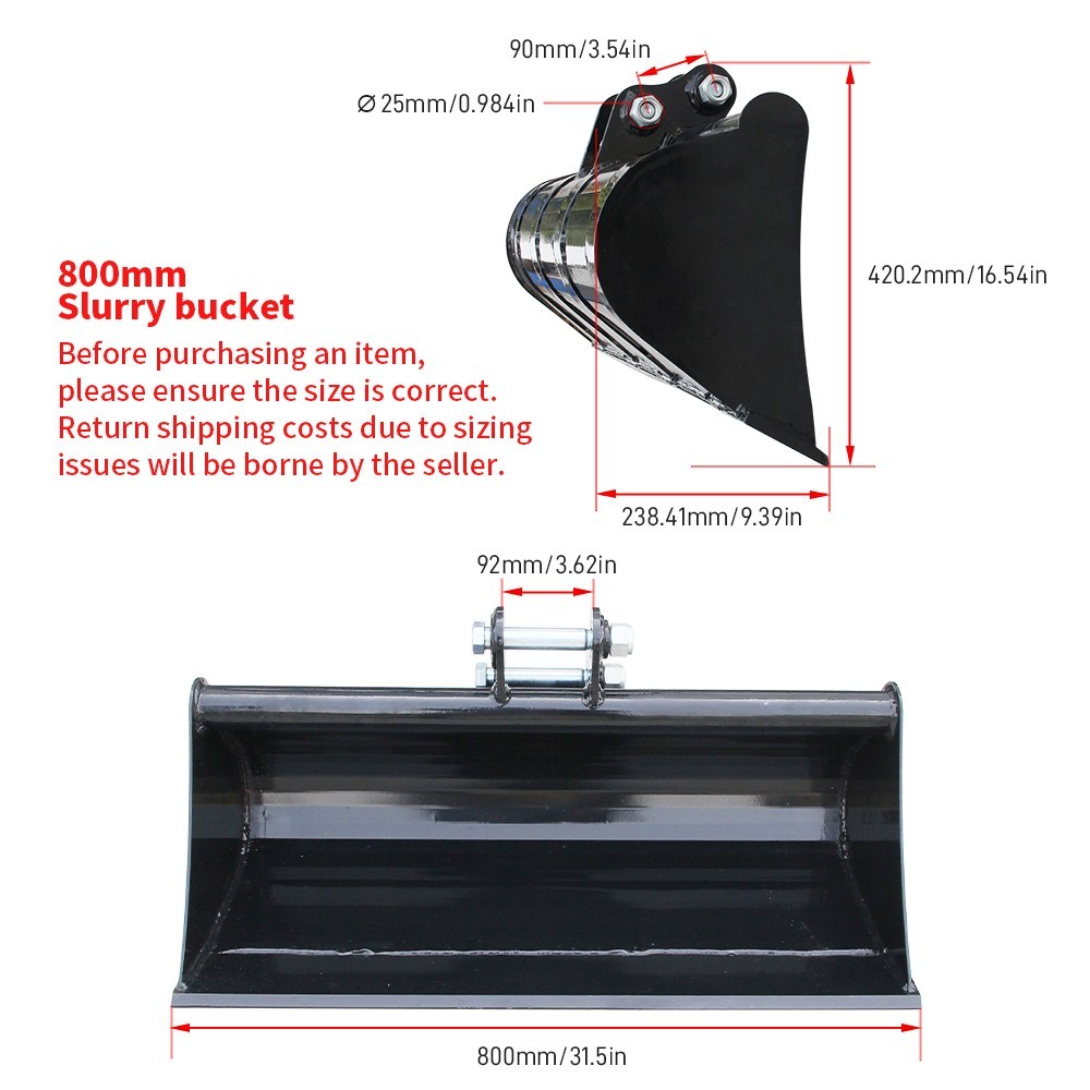 Upgrad 800mm Plain Bucket Attachment For Mini Excavator 0.8ton-1.5 ton with Pins