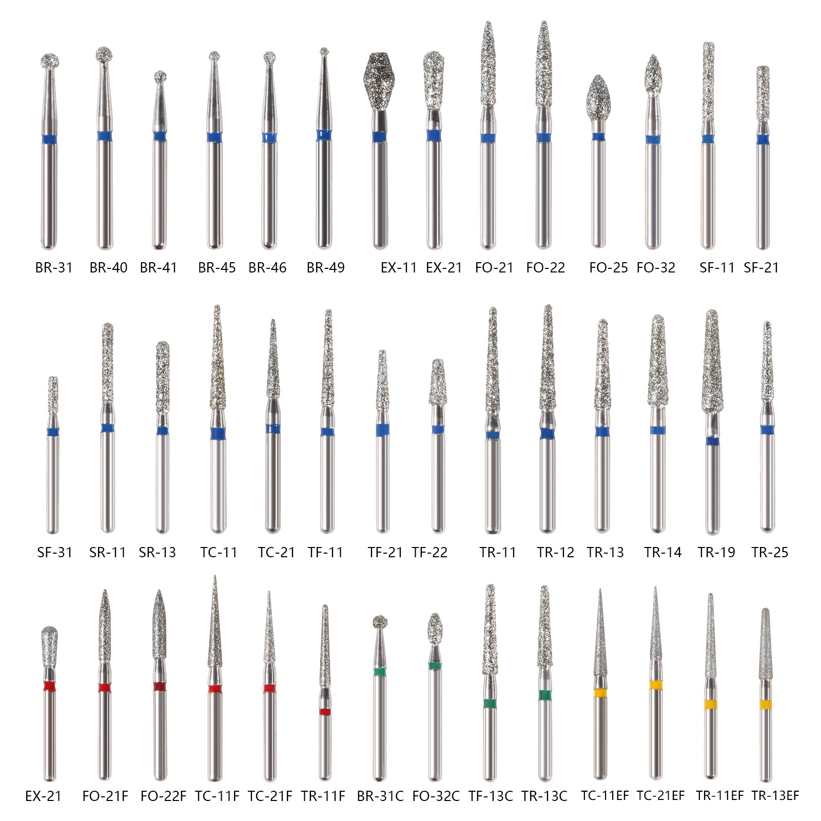 97Types Dental Diamond Burs FG 1.6mm for High Speed Handpiece 5Pcs/pack New