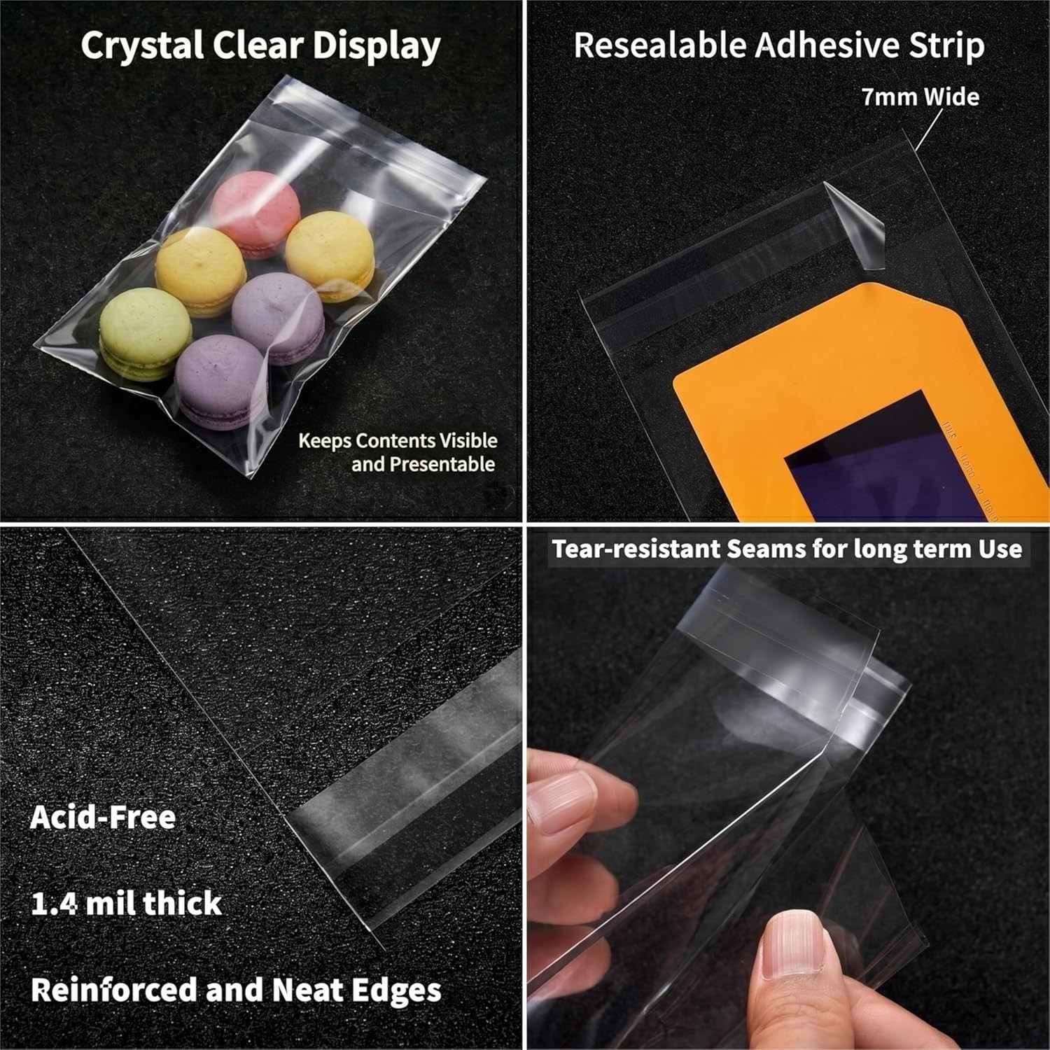200ct Clear Poly Bags Adhesive 5” x 7” 12.7 x 17.8cm – 1.4 Mil Extra Thick …