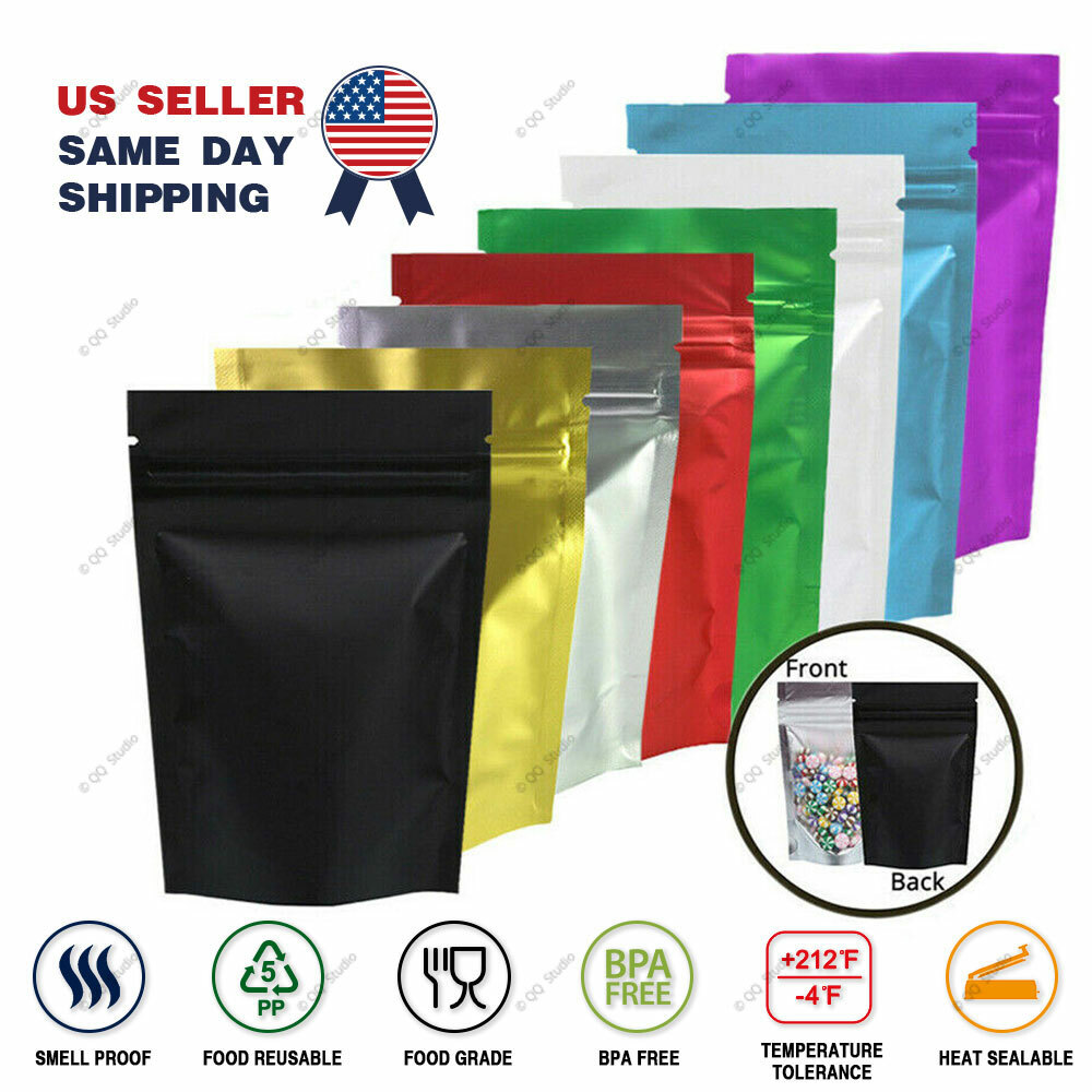 Assorted Sizes Matte Clear Front Color Back Foil Mylar Stand up Zip Lock Bag M21