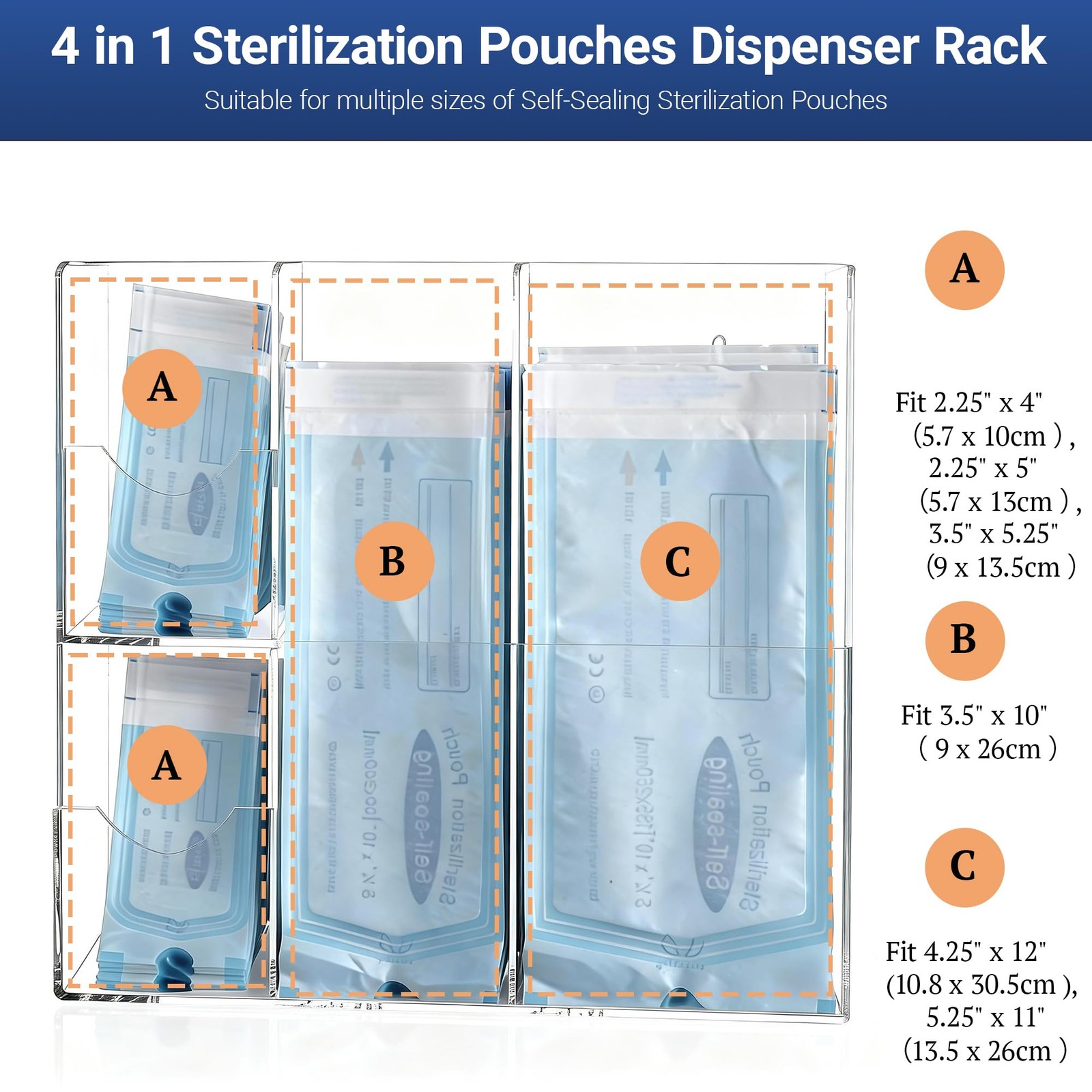 Aphbrada Acrylic Sterilization Pouches Organizer Holder with 4 Divided Compar…