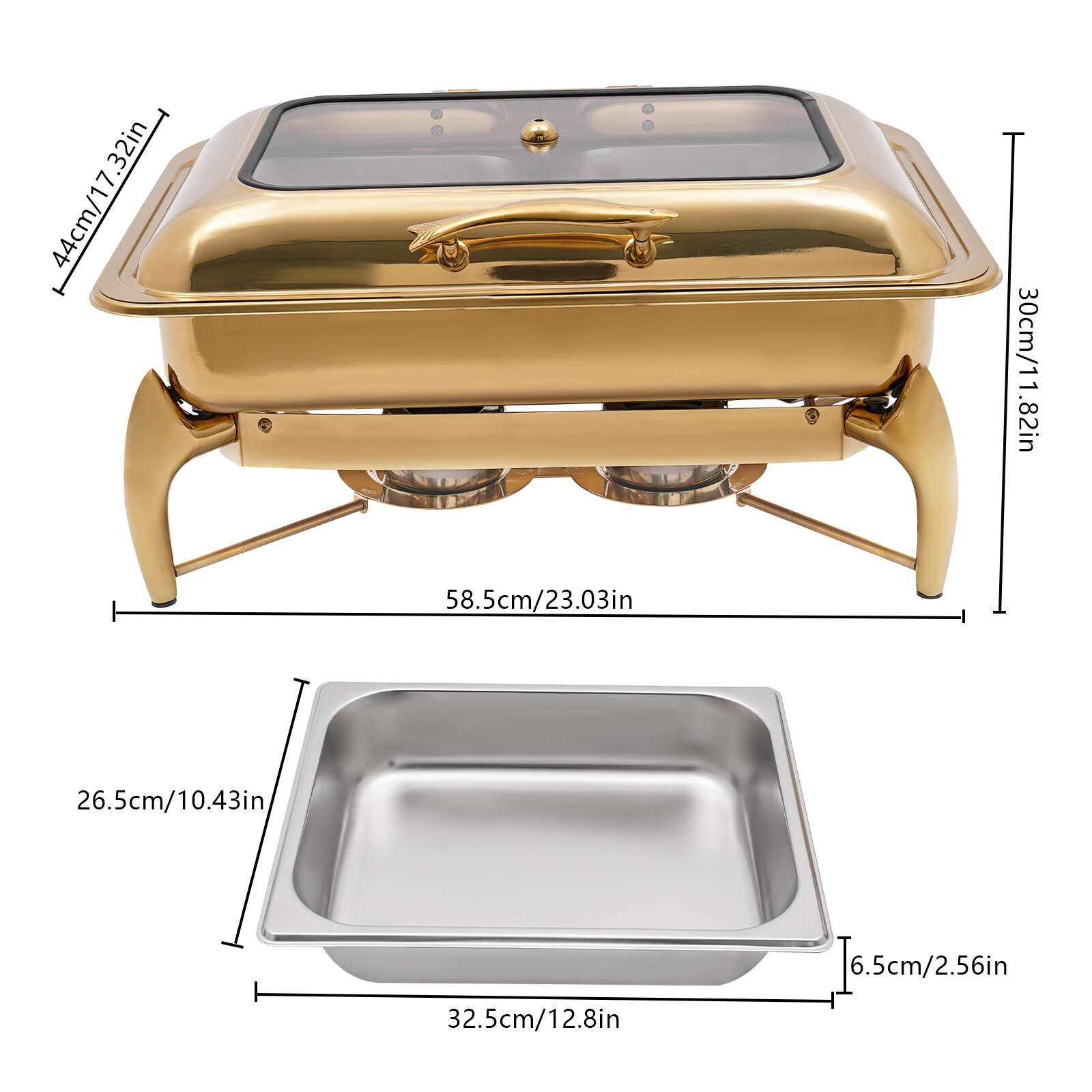 Gold 9QT Roll Top Chafing Dish Buffet Set Stainless Steel with Fuel Holder Home
