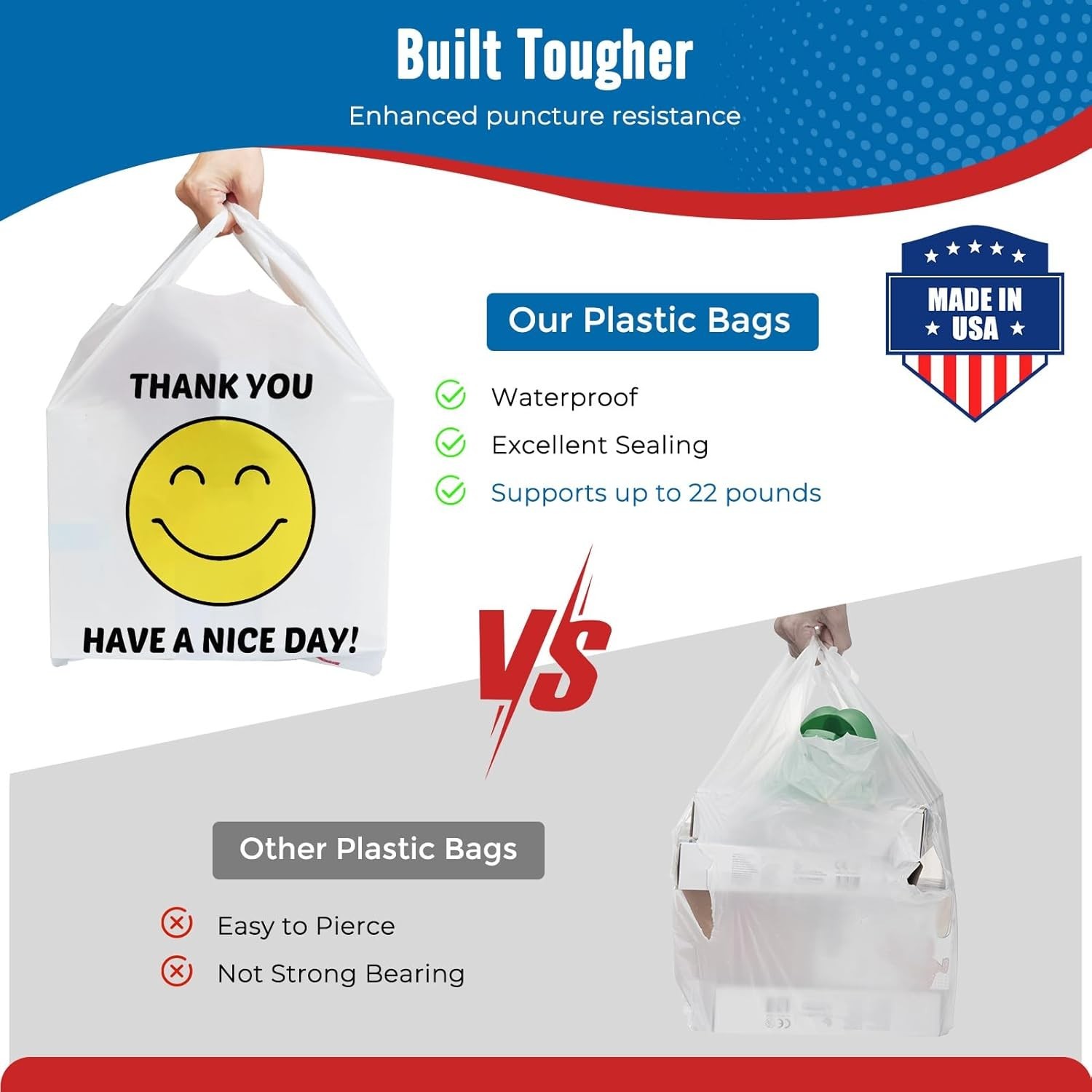 1000 Thank you T-Shirt Bags 1/6 12″ x 6.5″ x 21″, Plastic Grocery Shopping Bags