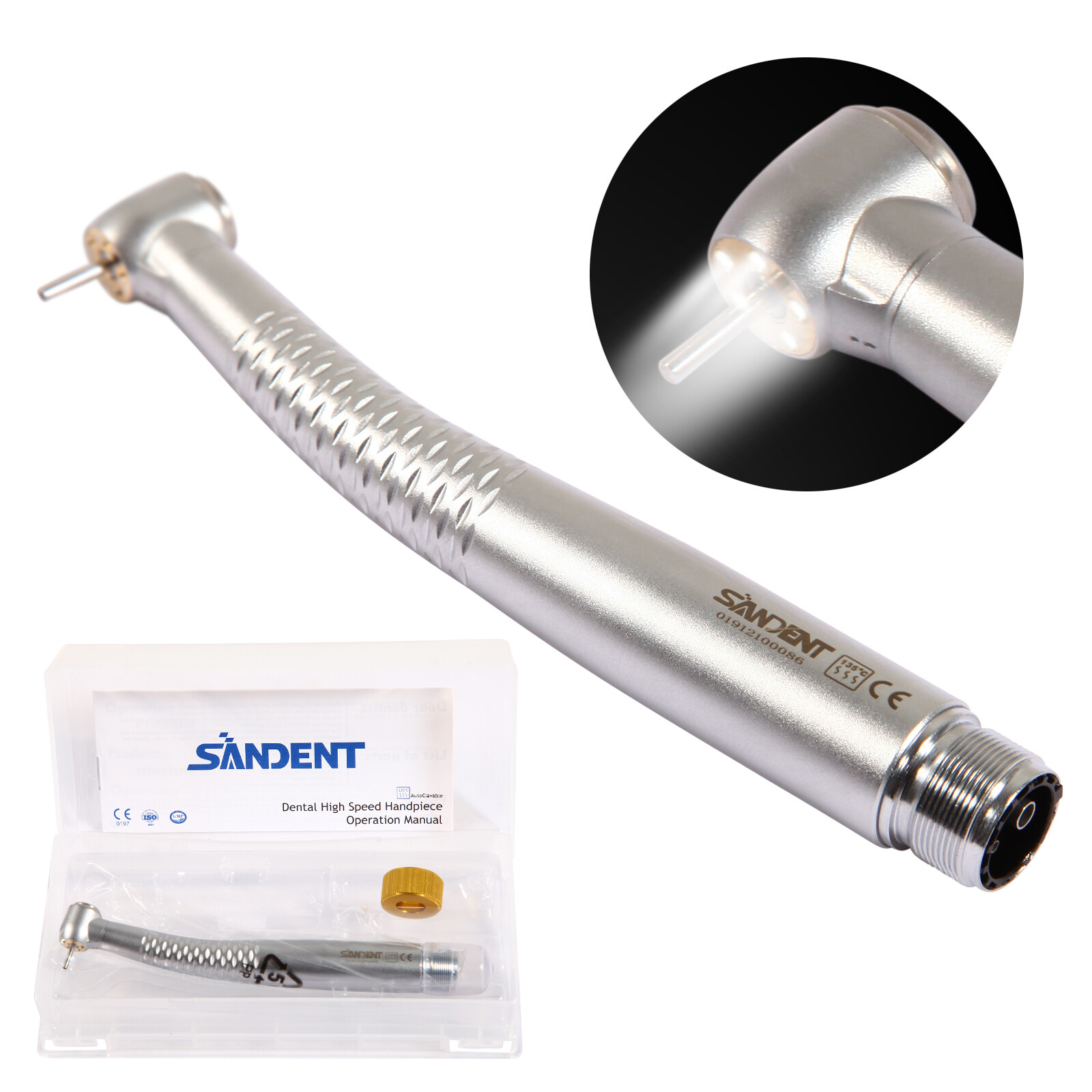 SANDENT Dental 5 LED High Speed Handpiece Single Water Spray 2/4 Hole / Rotor
