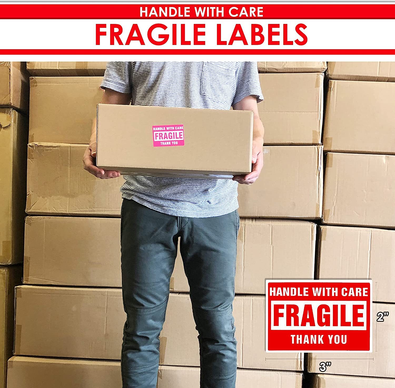 2000 Fragile Stickers 2×3 Handle with Care Thank You Warning Labels Mailing US