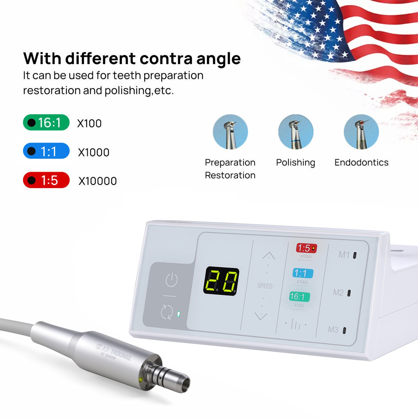 Dental Electric LED Brushless Micro Motor +1:5 Increasing Handpiece LED YBB-Mini