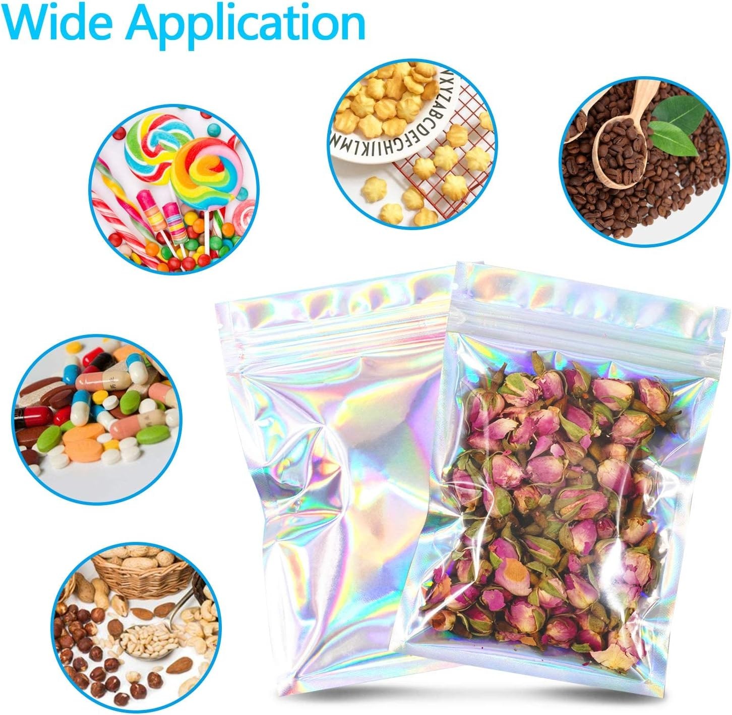 Holographic Mylar Bags Smell Proof Food Storage Resealable Ziplock Foil Pouch