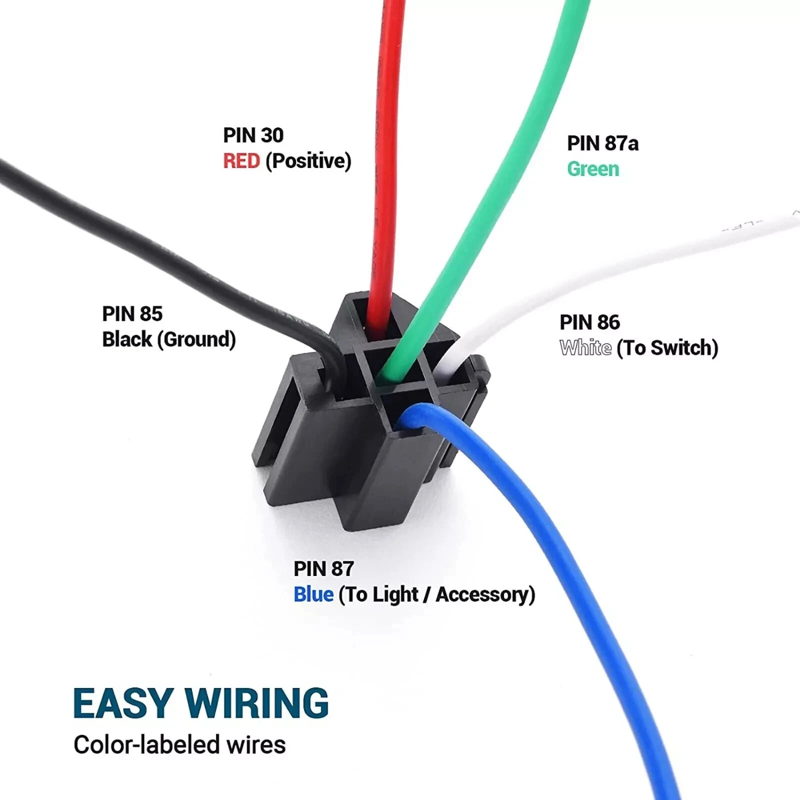 6 Pack 5 Pin Fuse Relay Switch Harness Set 30A 12V Universal SPDT 14 AWG Fuse US