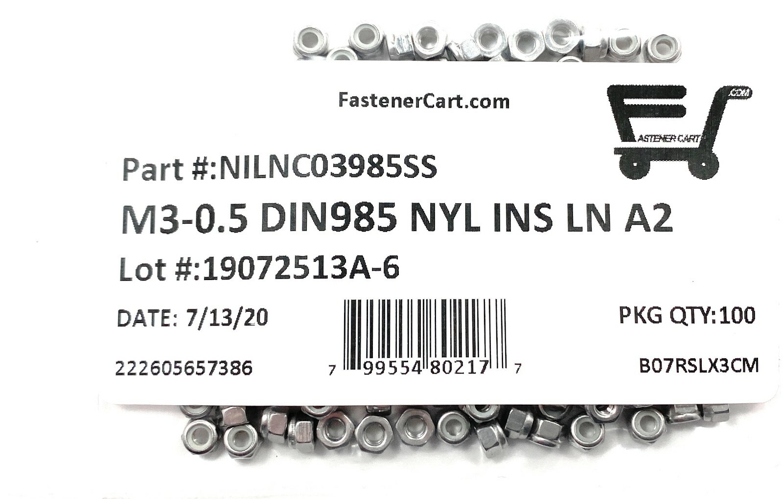 (100) M3 x 0.5 Stainless Steel DIN985 Metric Nylon Insert Lock Nuts 3mm A2 (100)