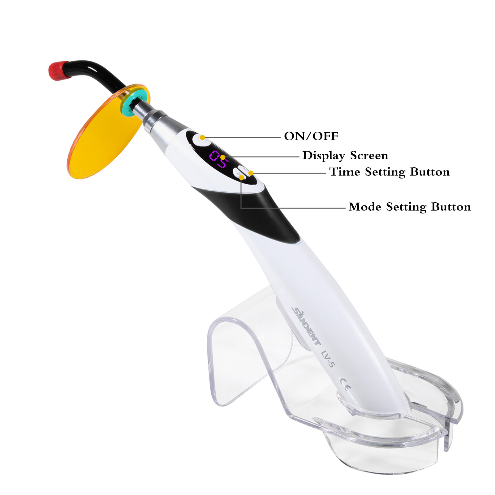 Dental Light Cure Lamp Cordless 3 Modes Metal Head LED 5SEC Dental Curing Light