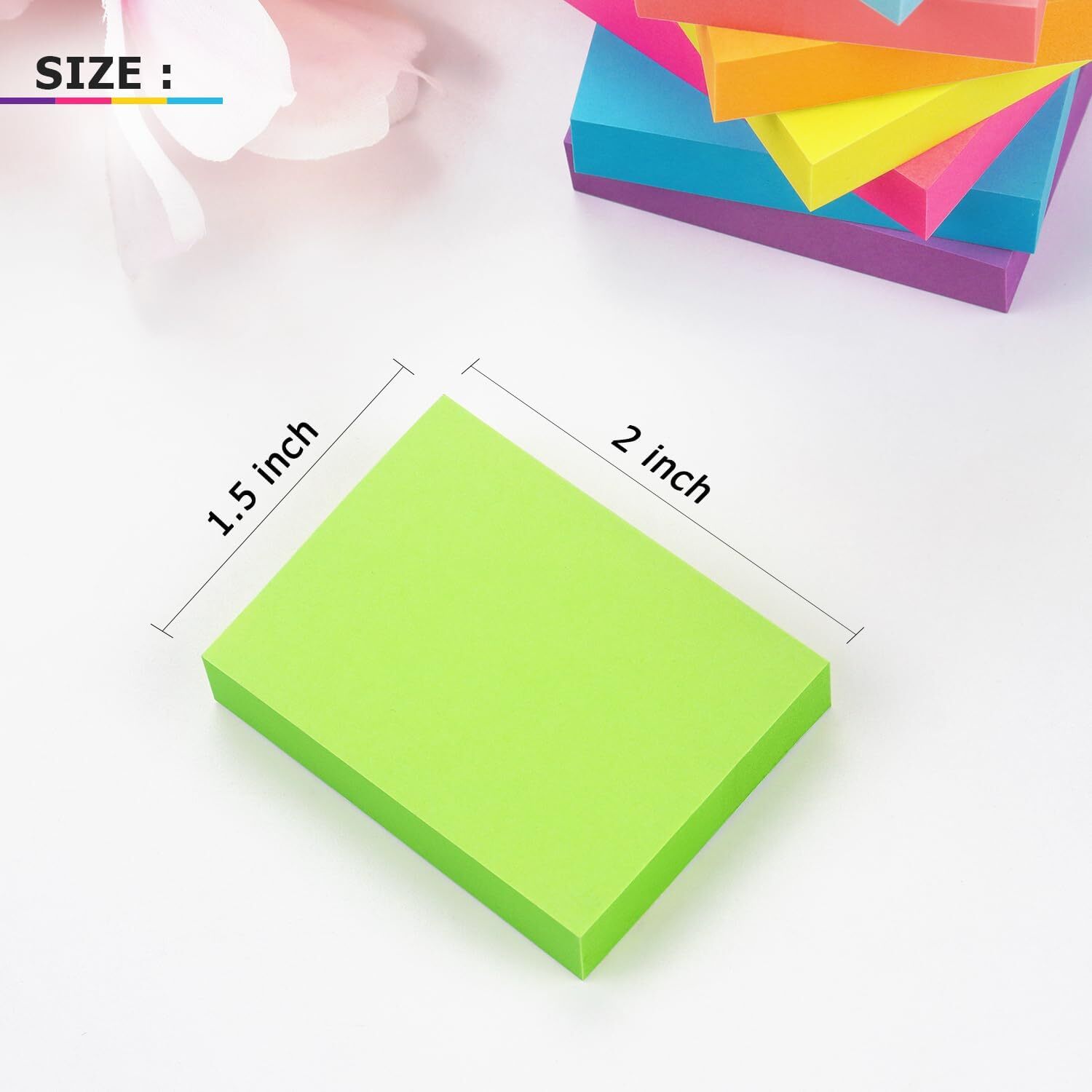 Sticky Notes 1.5×2 Inch, Bright Colors, 8 Pads, 100 Sheets/Pad, 800 Sheets Total