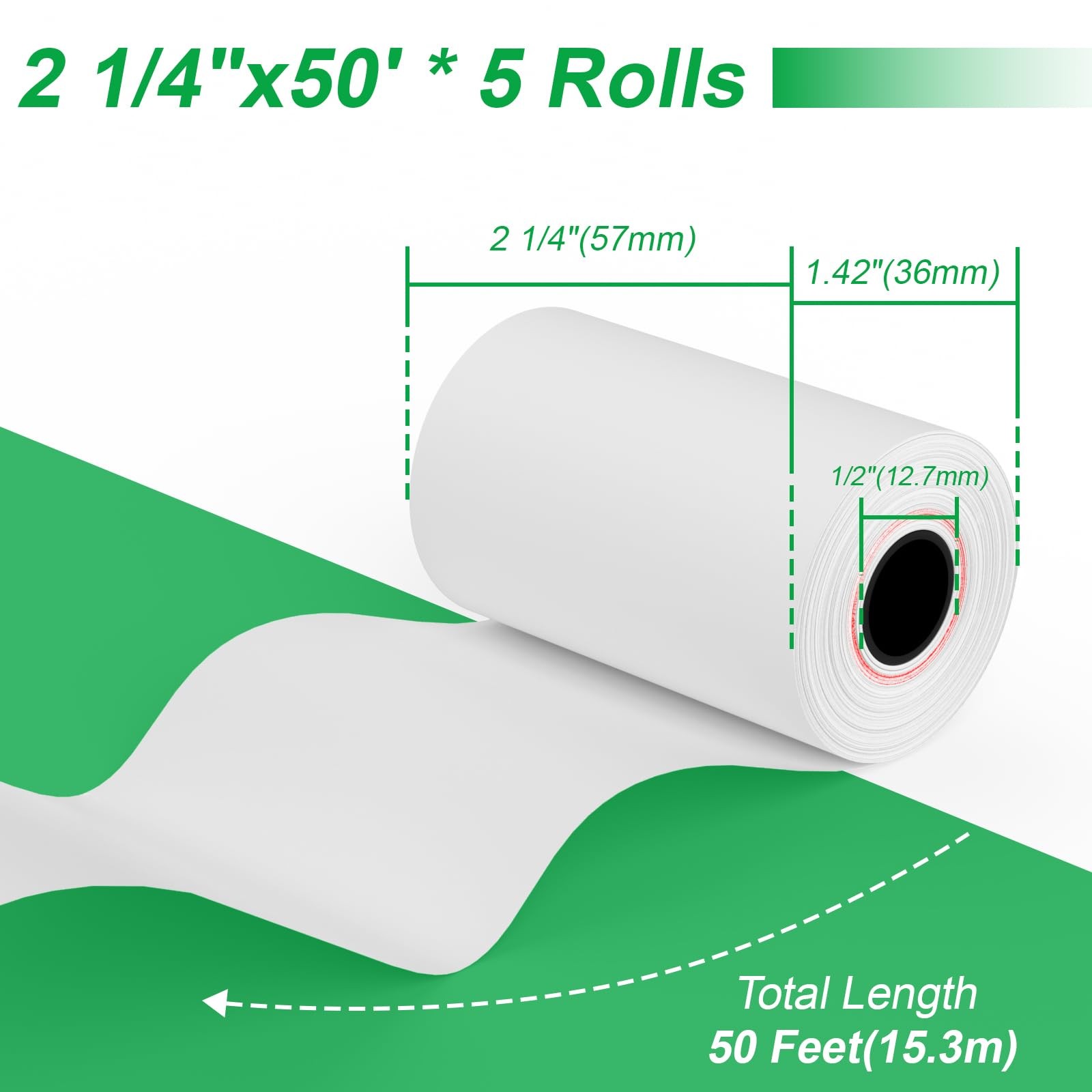 Thermal Paper Rolls 2.25 X 50 Ft, 5 Rolls Credit Card Paper Thermal 2 1/4″ X 50′