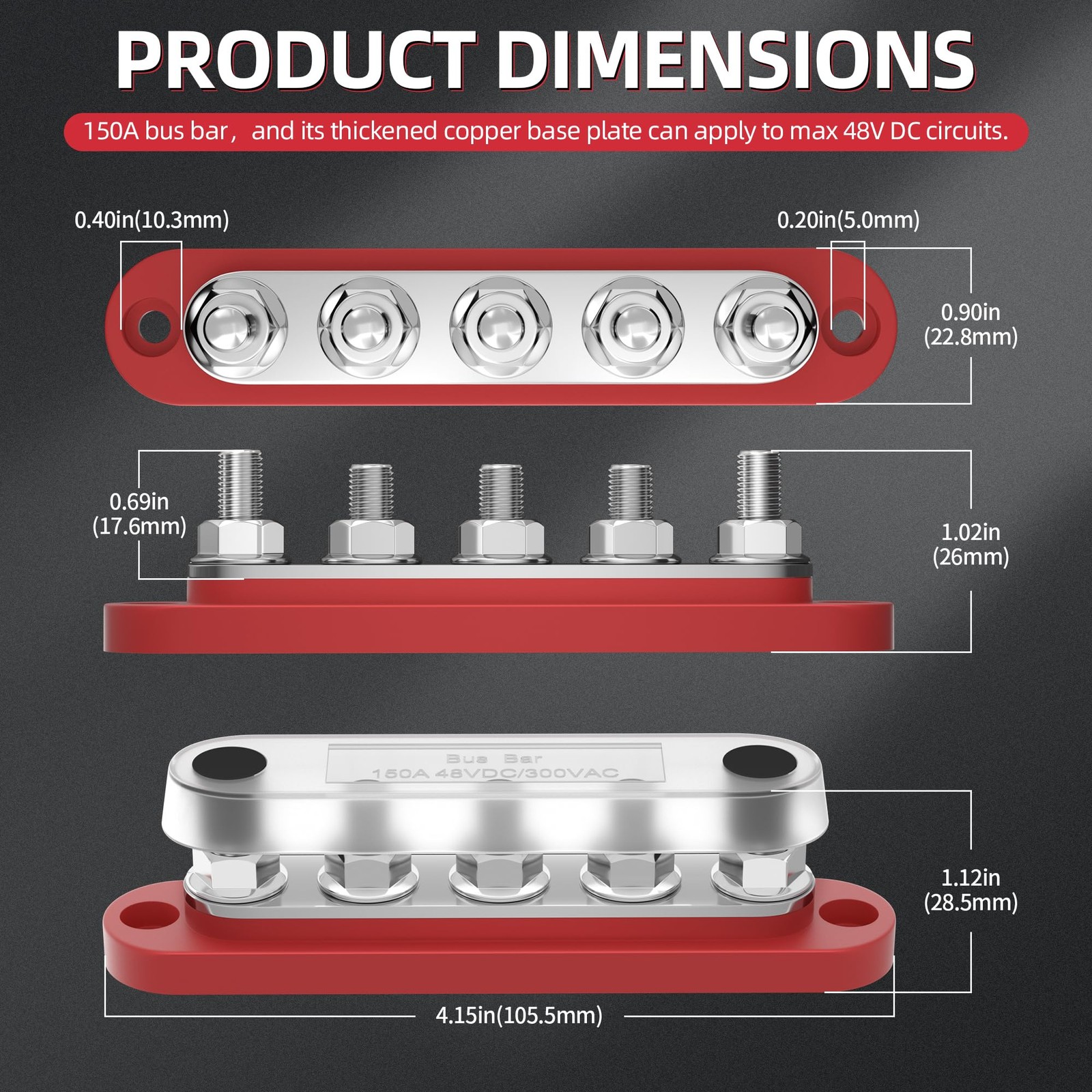 DaierTek Power Distribution Block with Cover Mini 5 x 5M6+0S, red or black
