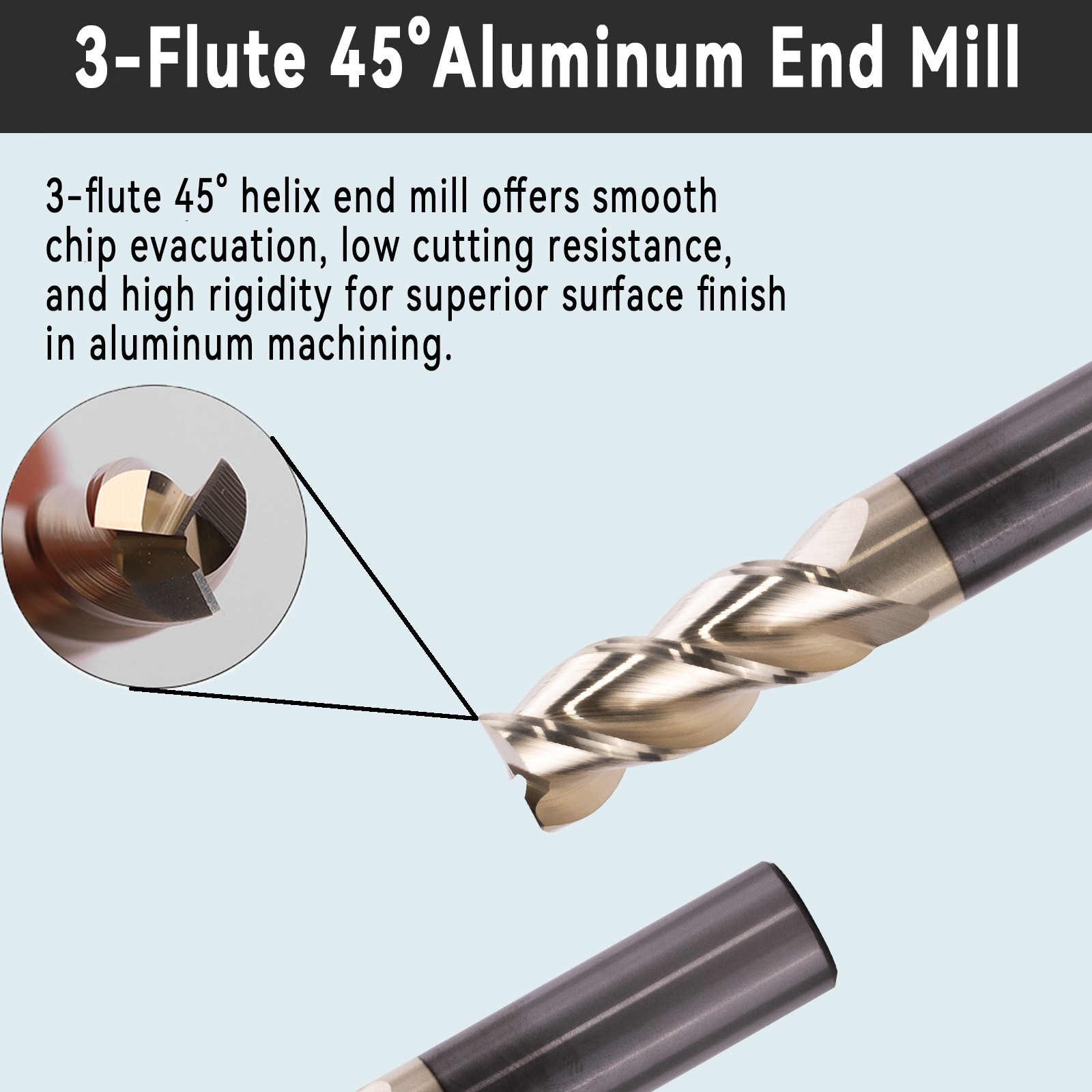 1Pc 3 Flute 45 Helix Angle 3/4″x1-3/4″x4″ Solid Carbide End Mill – ZRN Coated