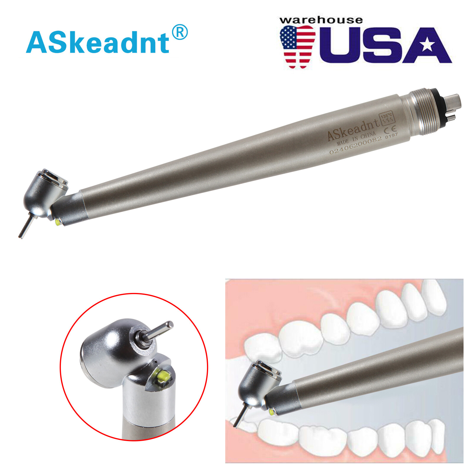 NSK Style Dental Surgical Handpiece 45 Degree High Speed 4 H E-generator LED sa