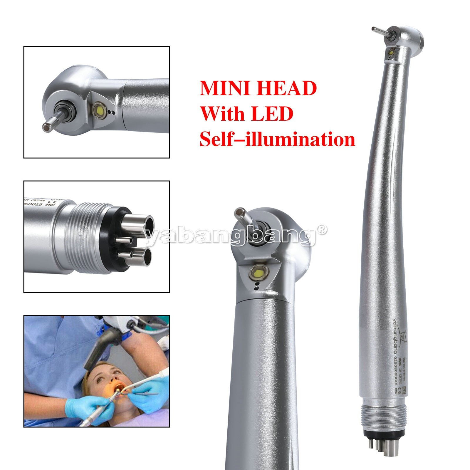 Dental High Speed Handpiece Mini LED Fiber Optic Small Head Air Turbine 4H USA