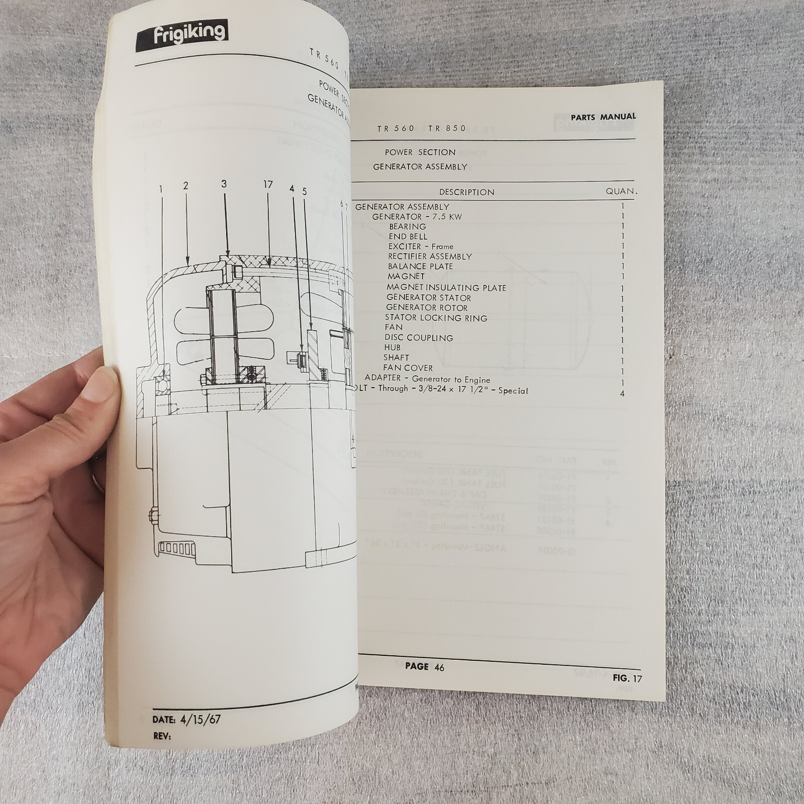 1967 Frigiking TR-560 TR-850 Diesel Parts Manual 95 pages Illustrated