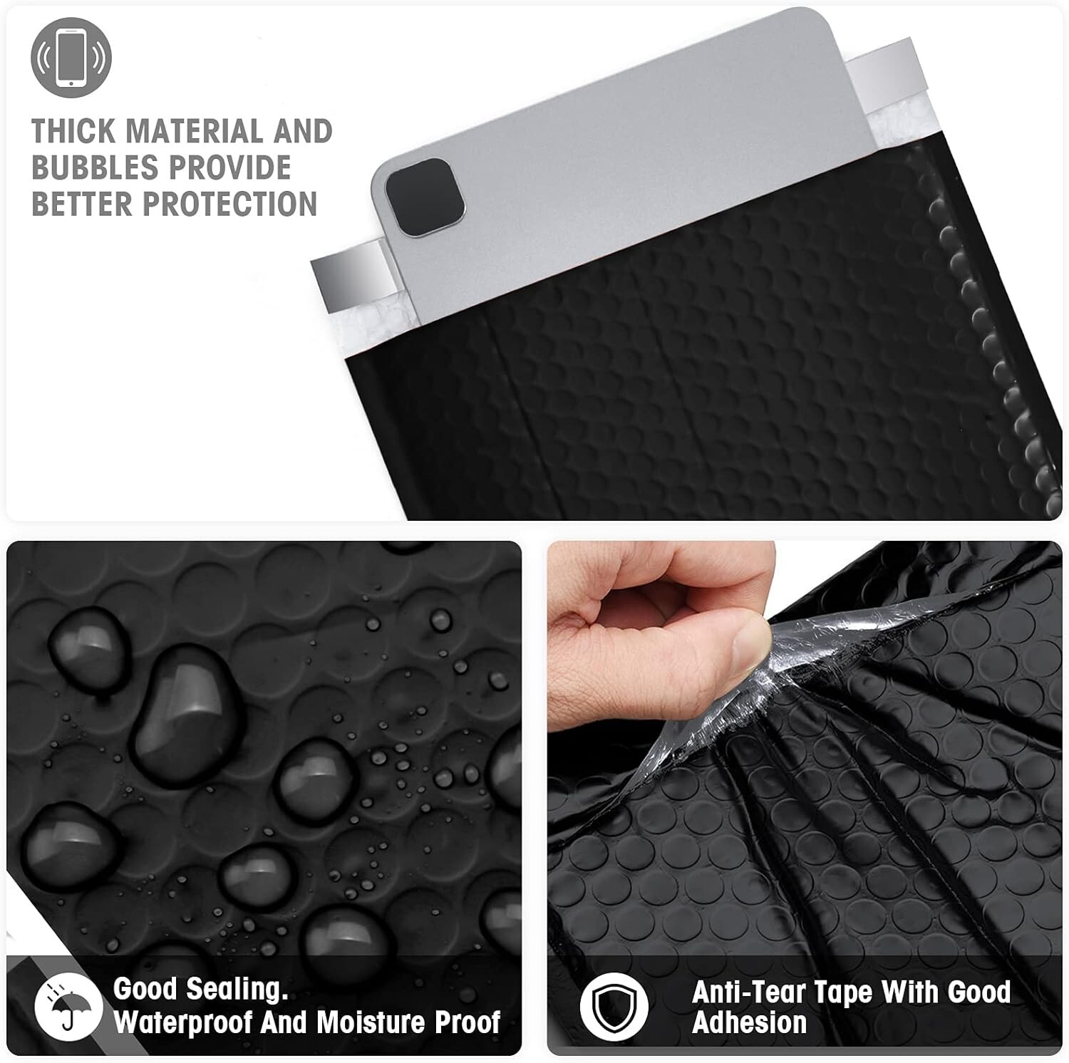 Jiaro Pack Poly Bubble Mailer Padded Envelope Mailers Bags 8.5×12″ 25Pc Black