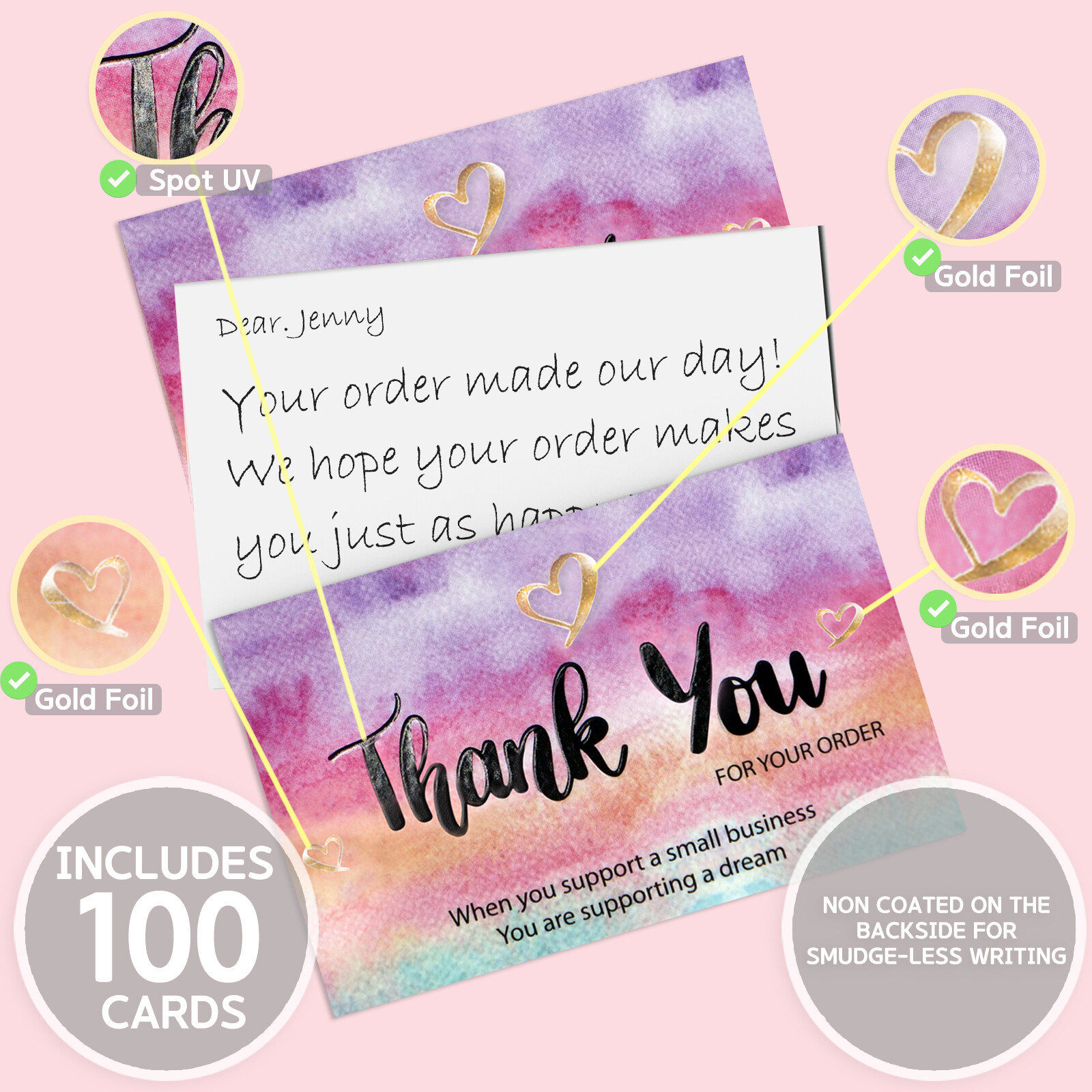 Thank You Cards Small Business (3.5 x 2 Inches – 100 pcs, 300GSM) by Modern 5th