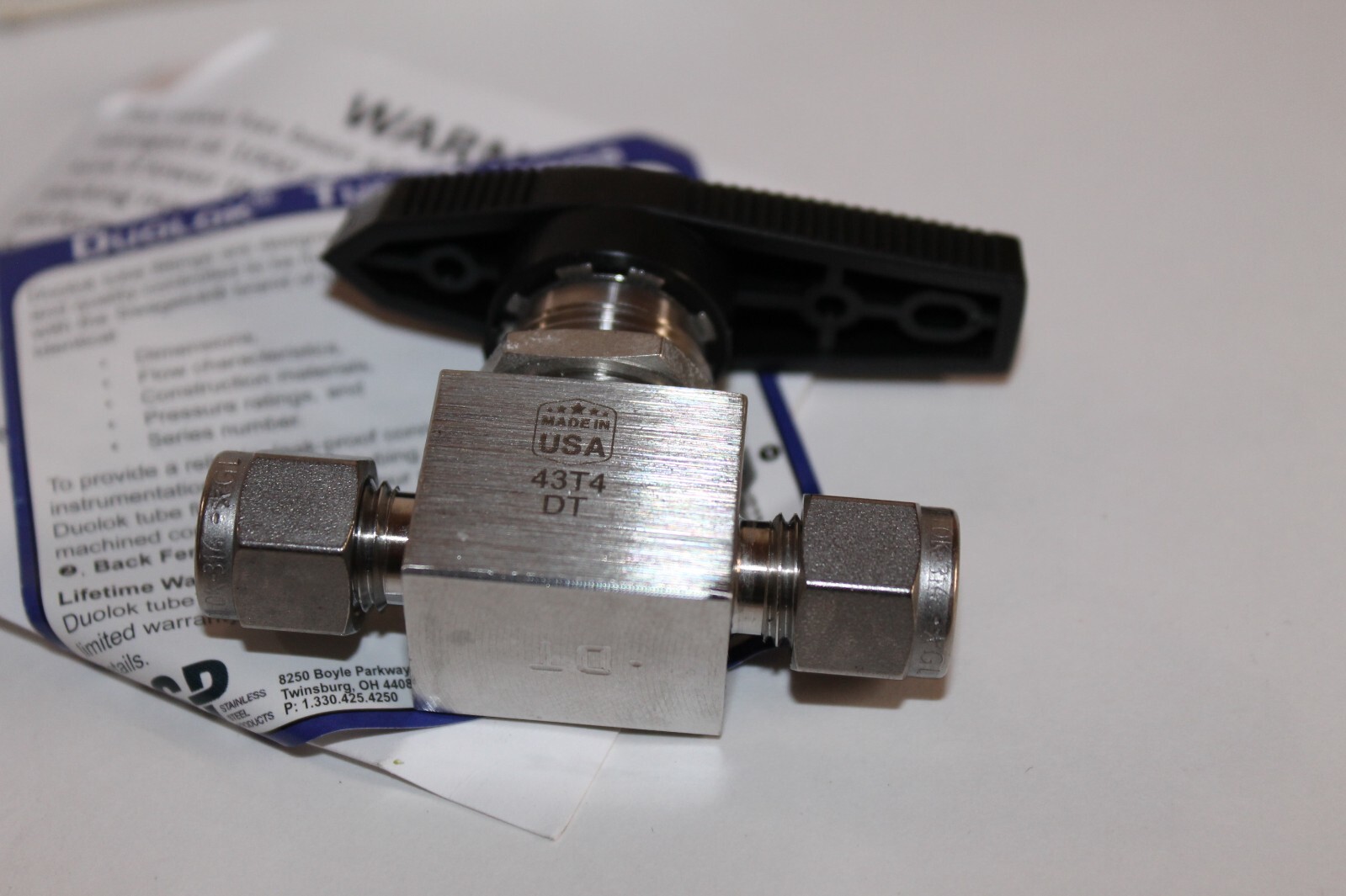 NEW SSP 43GD4-316, 1/4″ BALL VALVE