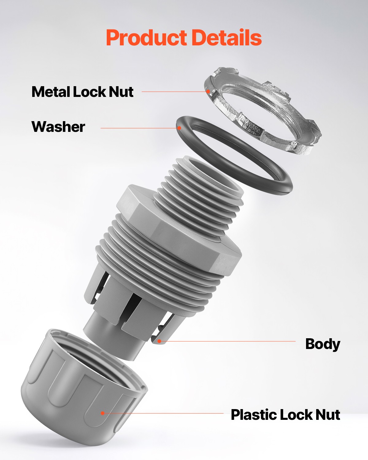 VEVOR 1/2 in 100 pcs Liquid Tight Connector Non-Metallic Conduit Fitting