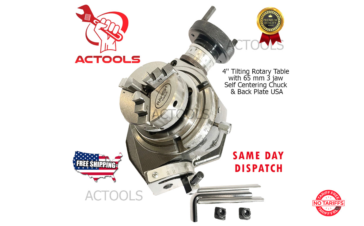 4′ Inch Tilting Rotary Table with 65 mm 3 jaw Self Centering Chuck & Back Plate
