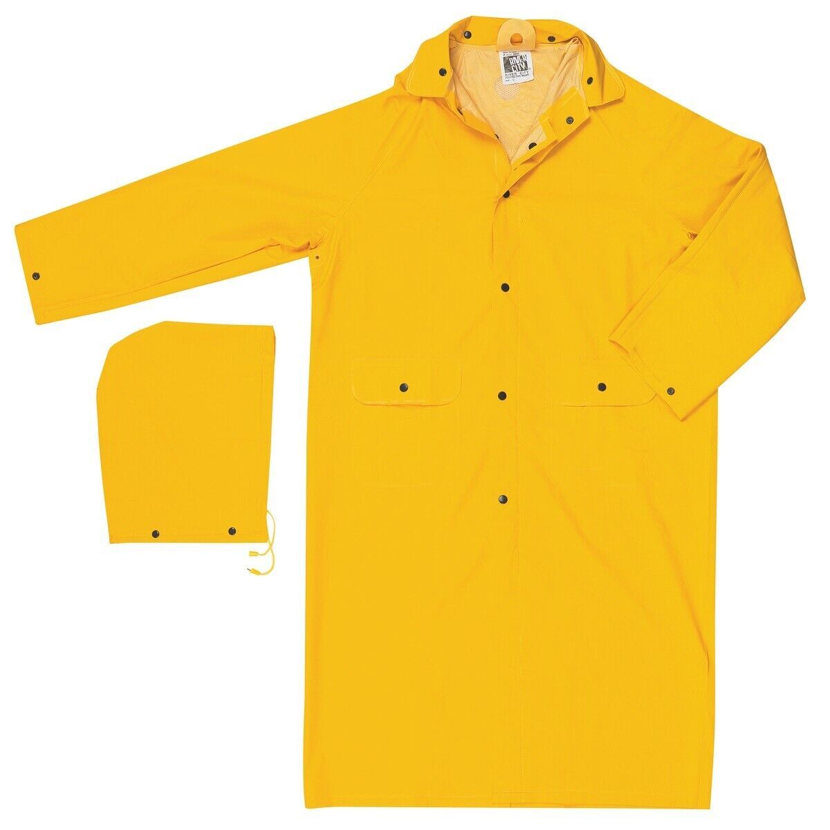 Yellow Safety Rain Coat Rain Jacket 49″ Detachable Hood .35mm PVC / Polyester