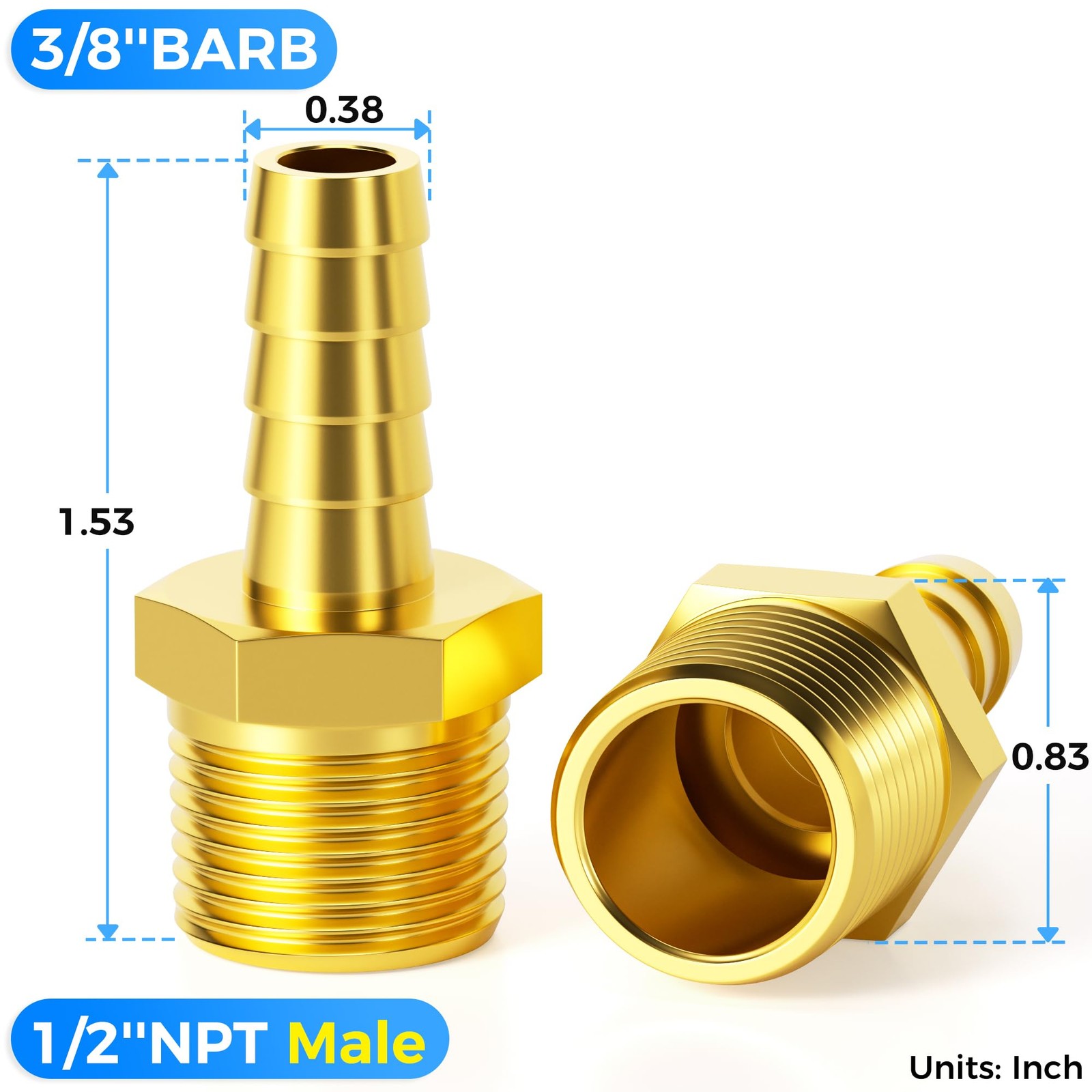 Brass Hose Barb Fitting 3/8 Inch Barb to 1/2 Inch Male NPT …