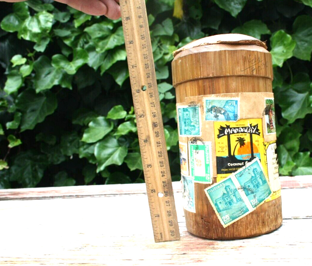 Vintage Mailing Tube Bamboo Coconut Pilipinas Philippines w/Stamps