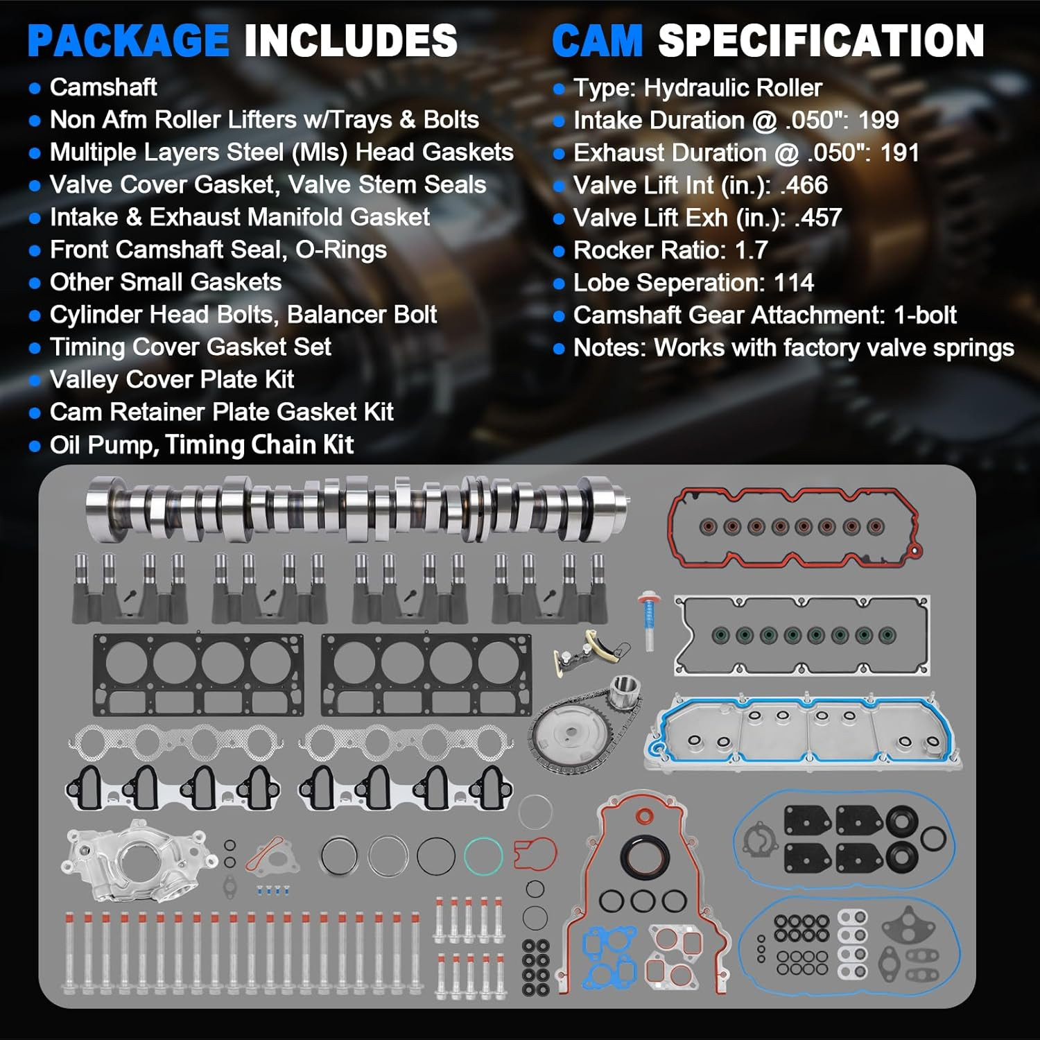 N.o.n-A.F.M DOD Conversion Kit w/Camshaft Lifters Timing for 07-13 Silverado 5.3
