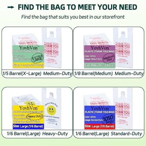Medium Size 100 Count Plastic Bags with Handles, T-Shirt Bags, Thank You bags, S