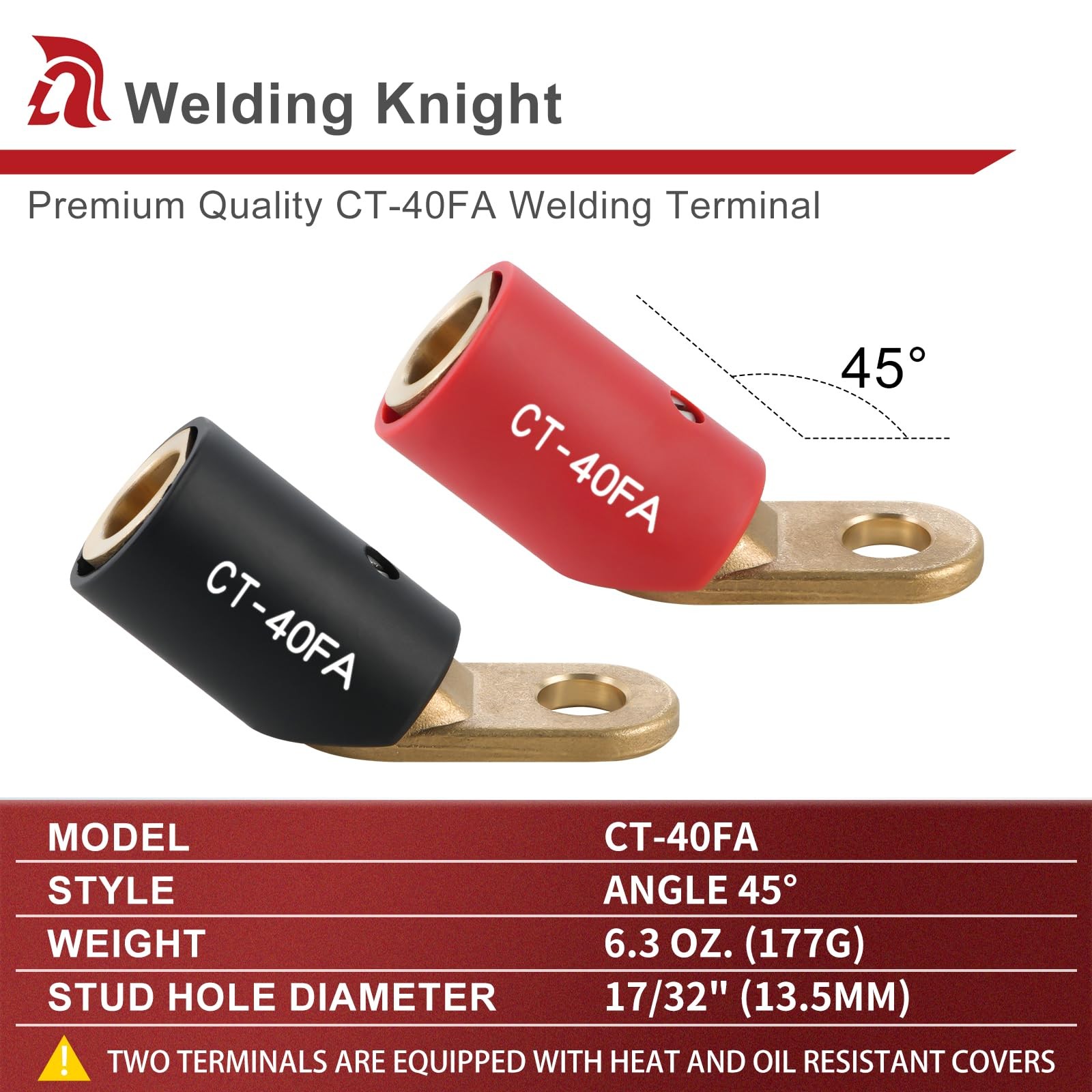 CT40FA Welding Terminals Connector Brass LC40 45 Angle 17/32″ Hole 2 PCS
