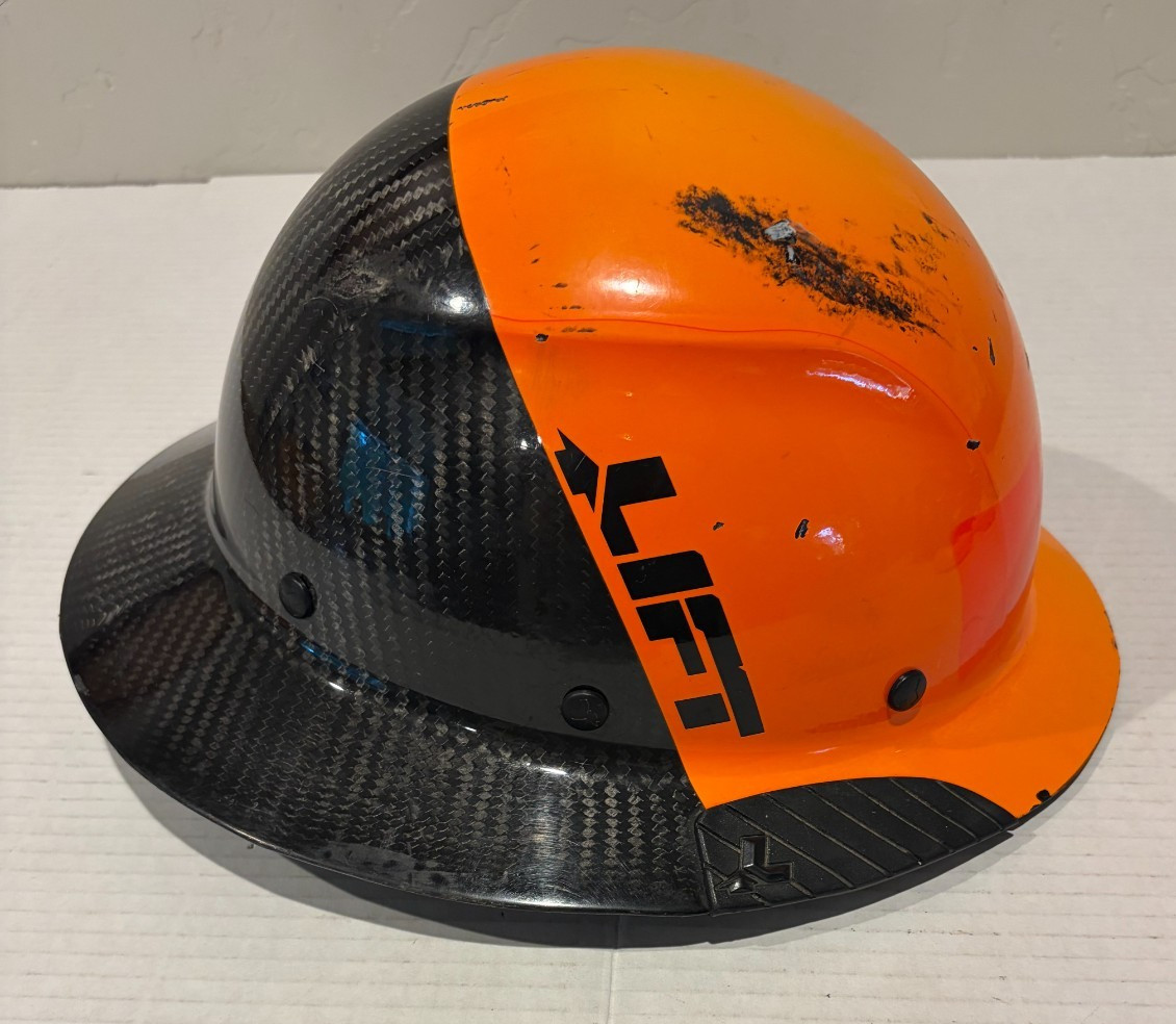 LIFT Safety Dax Fifty 50 Carbon Fiber Full Brim Hard Hat Orange Black Used LOOK