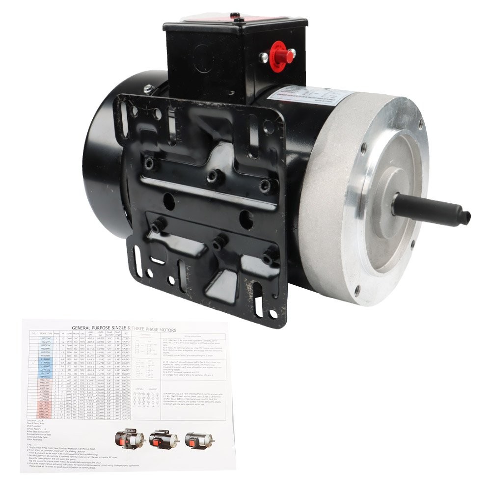 General Purpose Motor 56C 1725RPM Single Phase TEFC 60HZ Electric Motor1/2HP USA