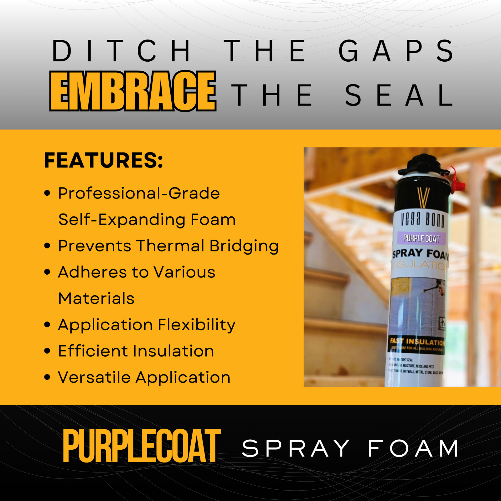 Vega Bond Purplecoat Single Component Closed Cell Spray Foam Insulation -12Packs