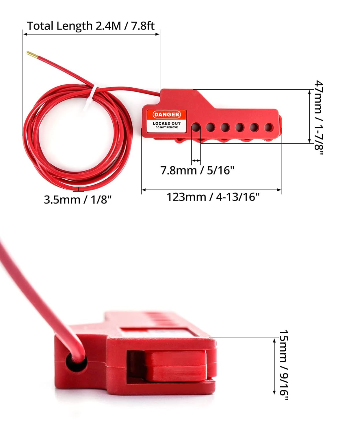 Cable Lockout Bundle 4 Pack 7.9ft 1/8in Steel Cable 6 Hole Safety LOTO