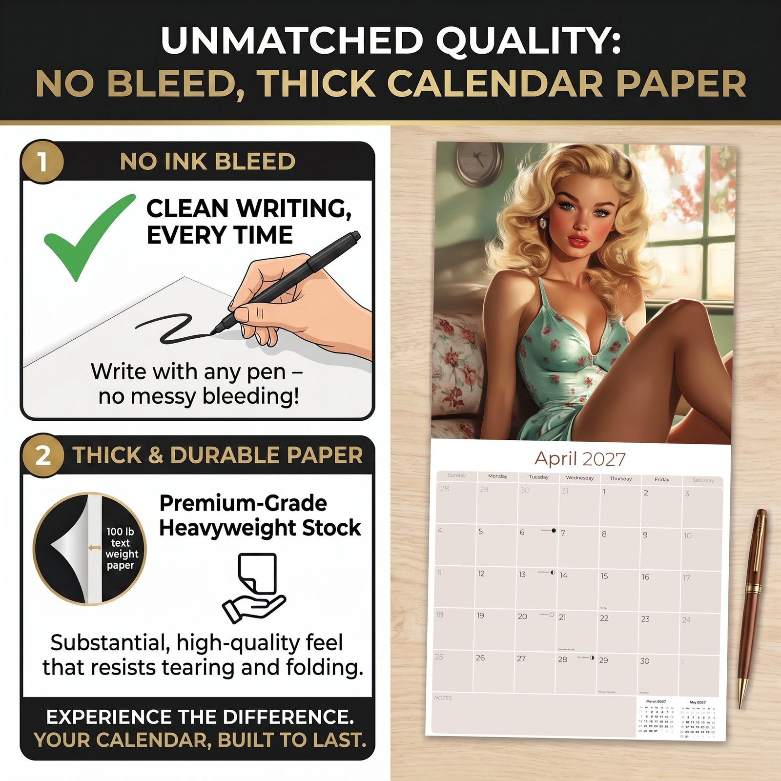 Retro Pin Ups Wall Calendar 2025 FULL SIZE 12×24 Made in USA