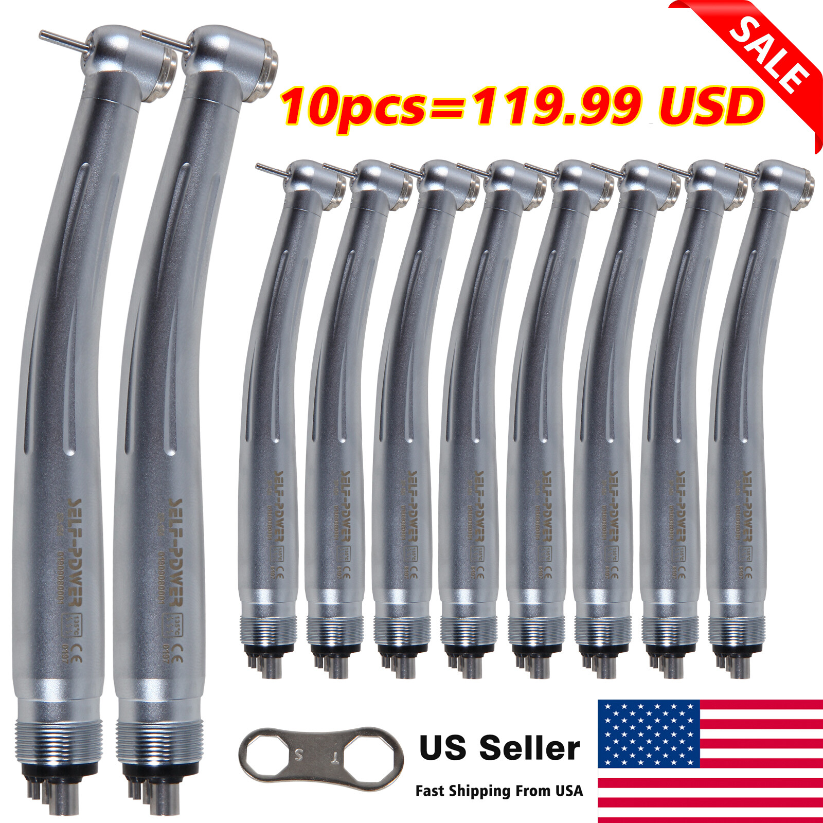 10 packs USA Dental High Speed Handpiece Push Standard Head 4Holes Turbine