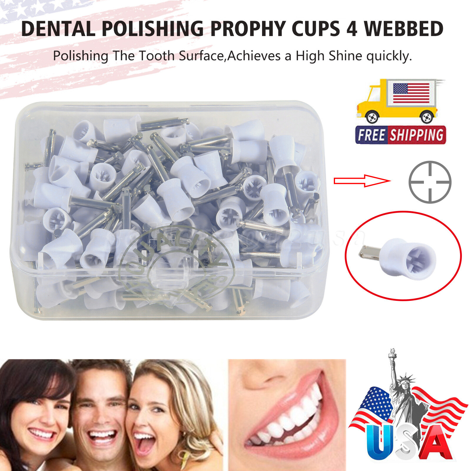 100 Pcs Polishing Cups Dental Rubber Prophy Tooth Polisher Brushes Kit white