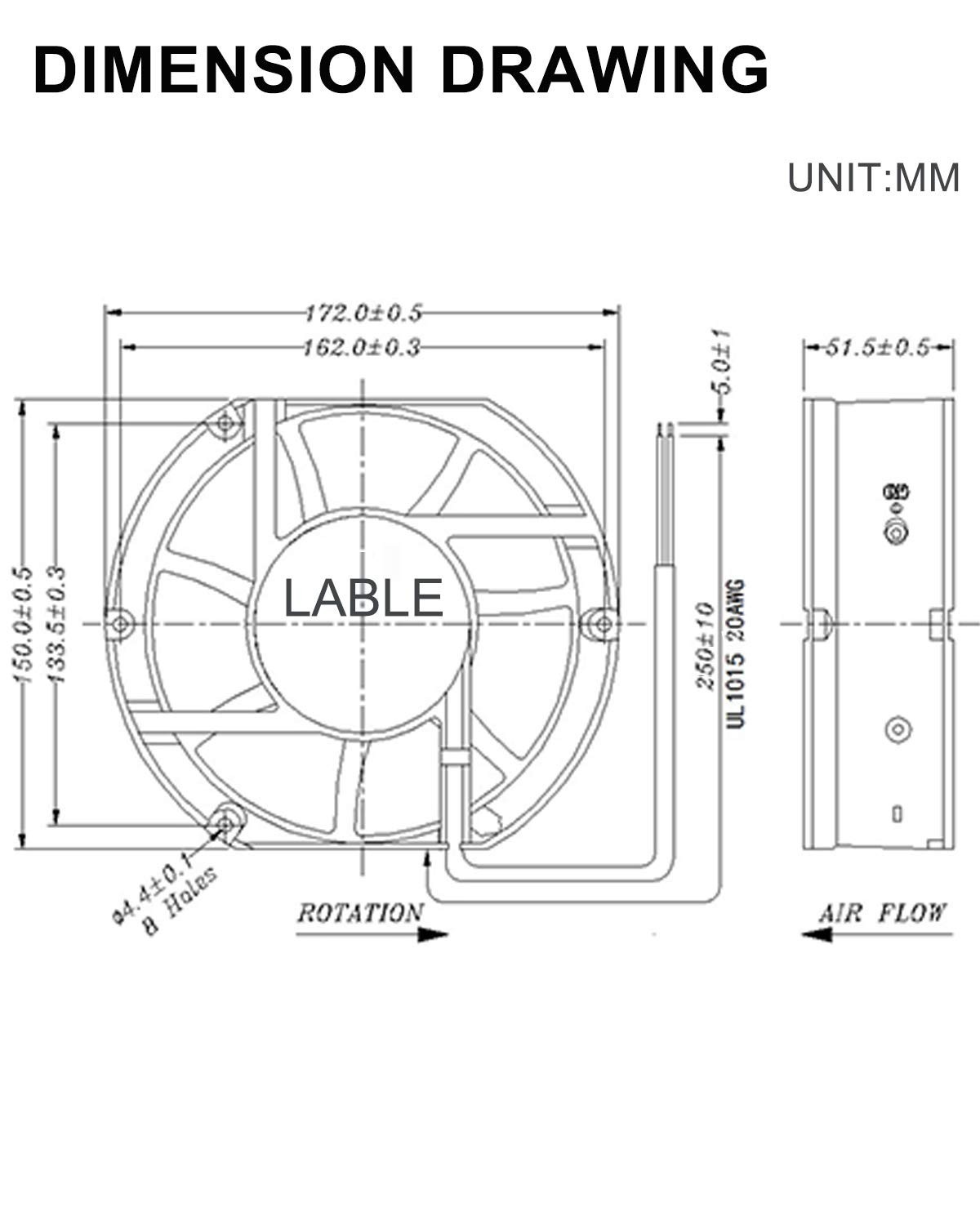 Quiet Operation 172mm Cooling Fan – 58 dB for Industrial & DIY Applications