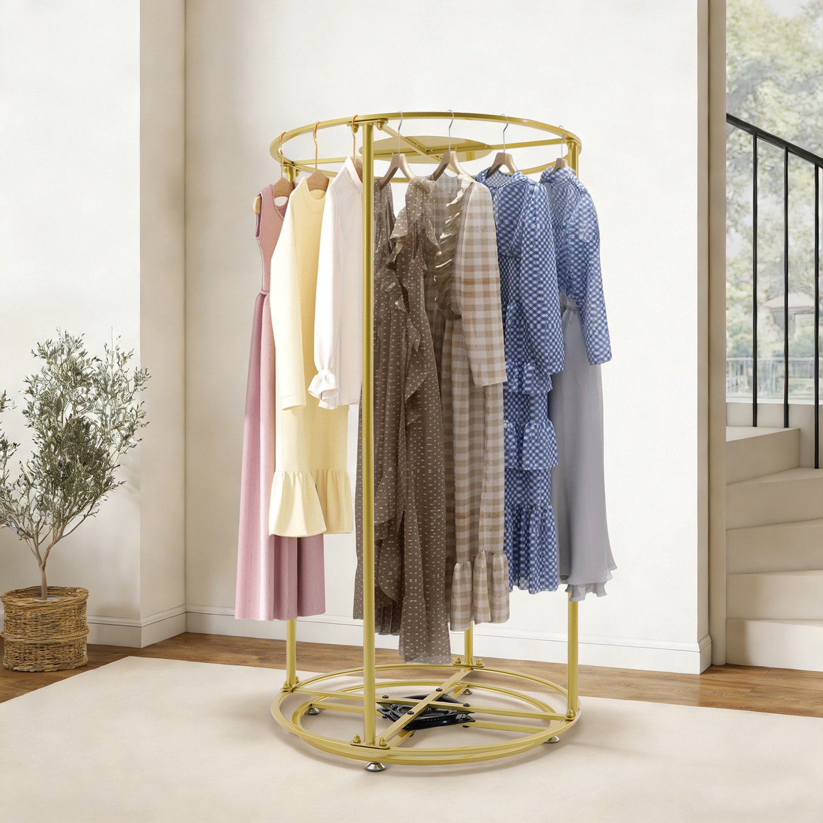 Free Standing Garment Rack 360° Rotating Clothes Display Stand for Store & Home