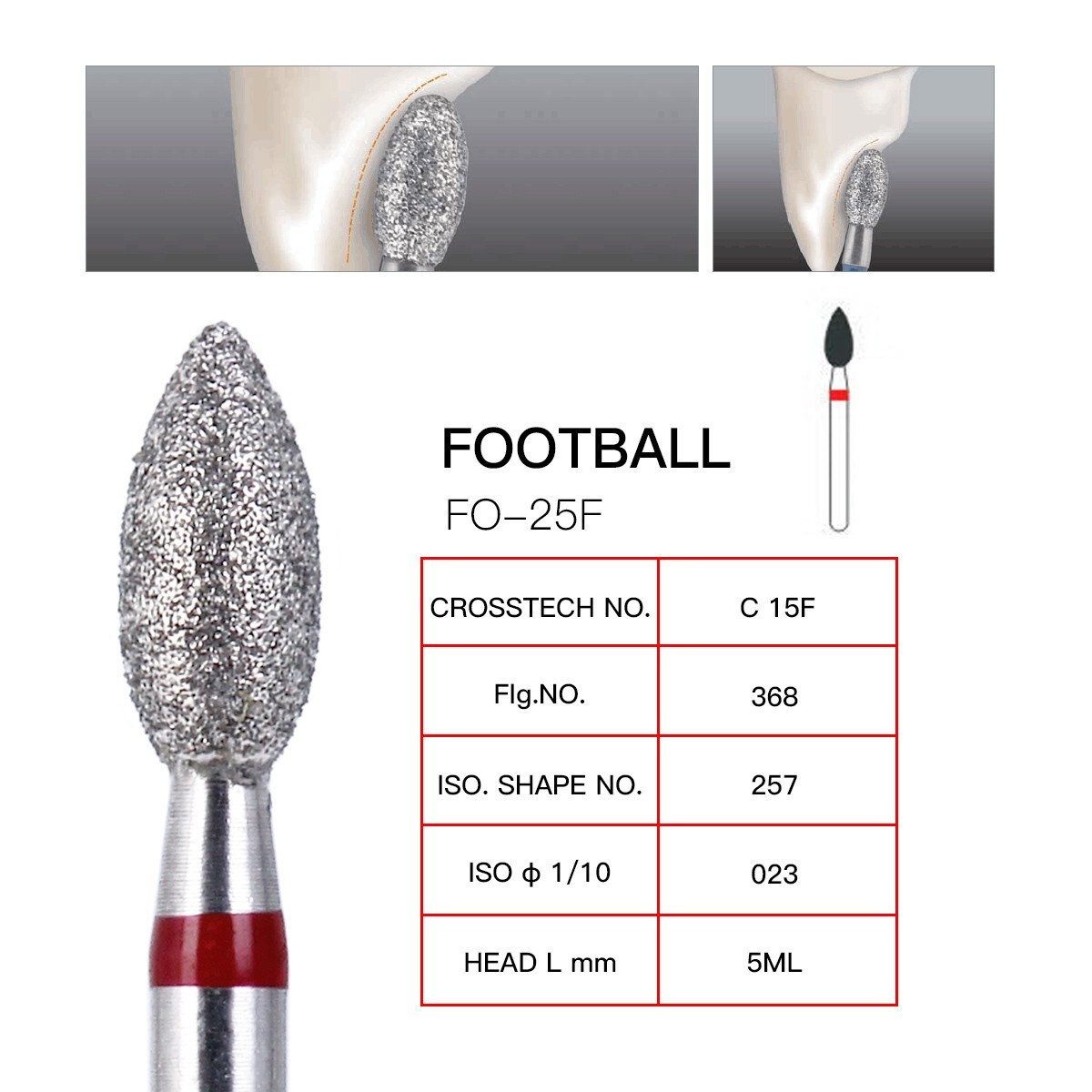 Dental Handpiece Diamond Burs FG Football Cut Fine Grit 368-023F/379-023F Red