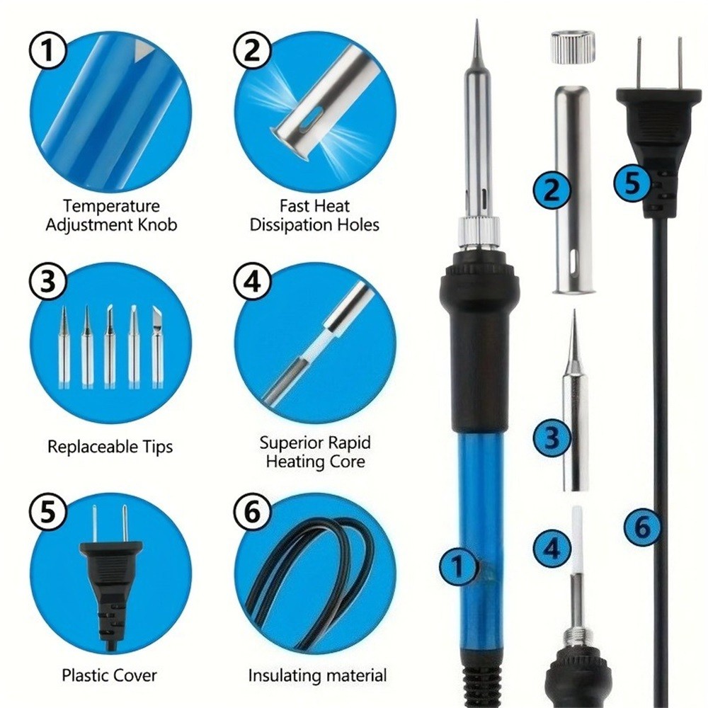 2025 9-in-1 Soldering Kits,60W Adjustable 60w 9-in-1, Light Blue [Upgraded]