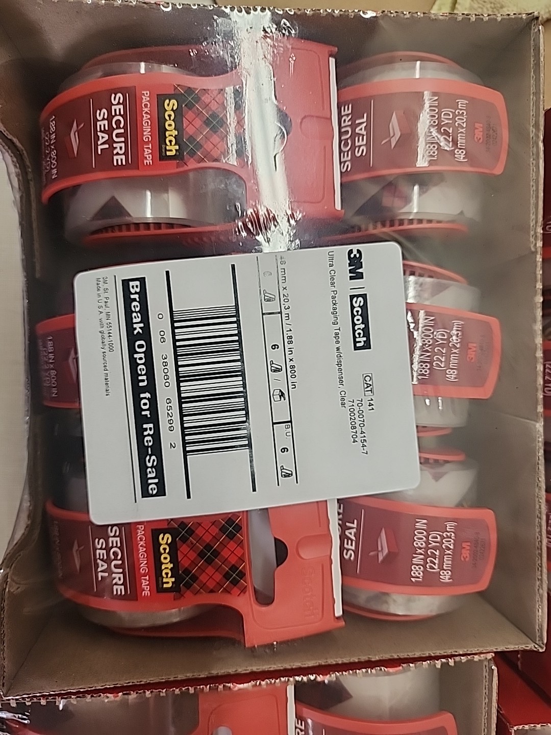 Scotch Secure Seal Packing Tape, Clear, 1.88″x 800″ 22.2 yd, 6 Rolls, 6 Box Case