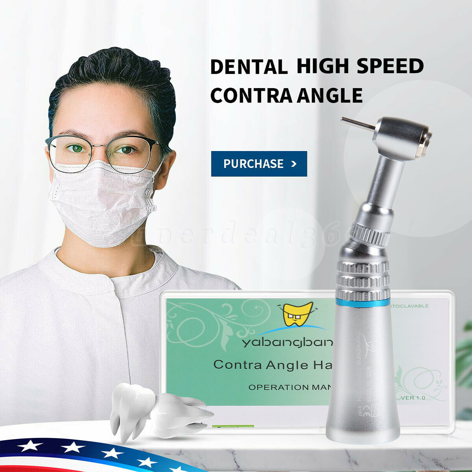 NSK Style Dental Low Speed Handpiece Push Button Contra Angle Fit FG1.6MM Burs