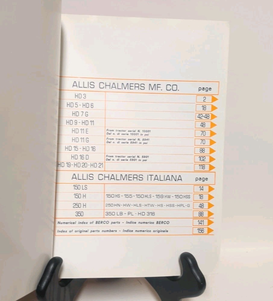 1967 Berco Allis-Chalmers Replacement Parts for Crawler Tractors Manual
