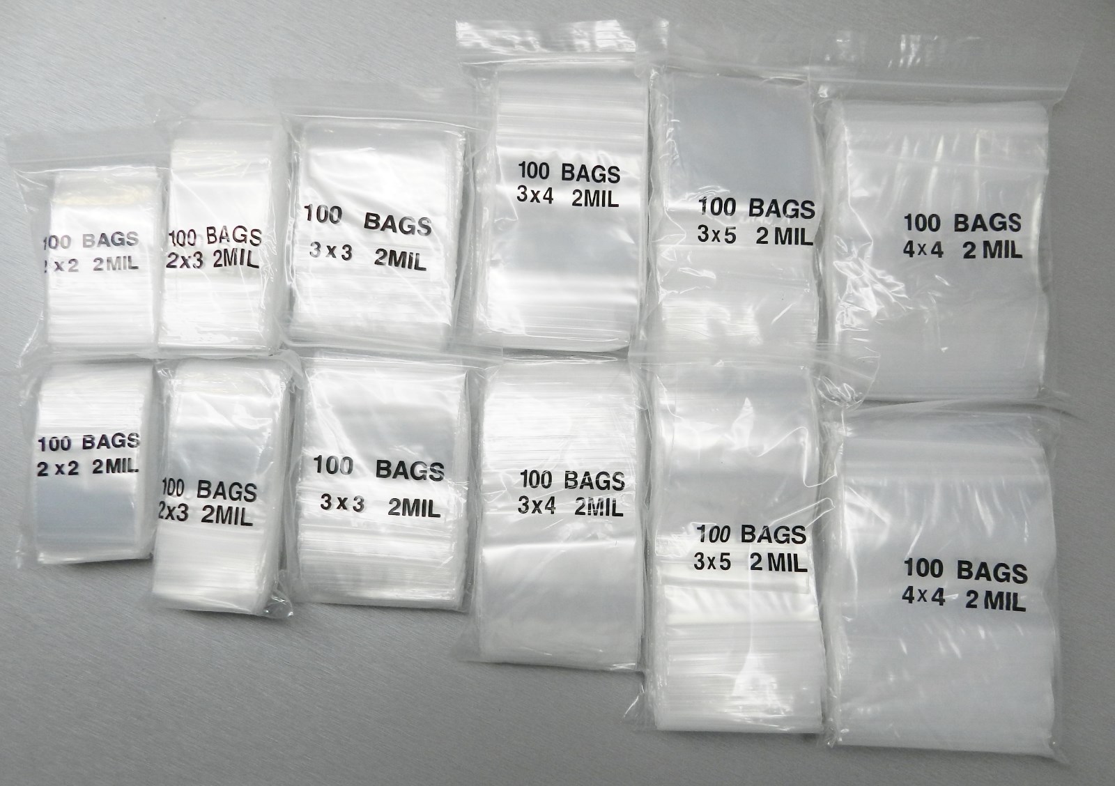 1,200pc Reclosable 2MIL Clear Bags 6 Sizes Assortment Set 200 of Each Baggies