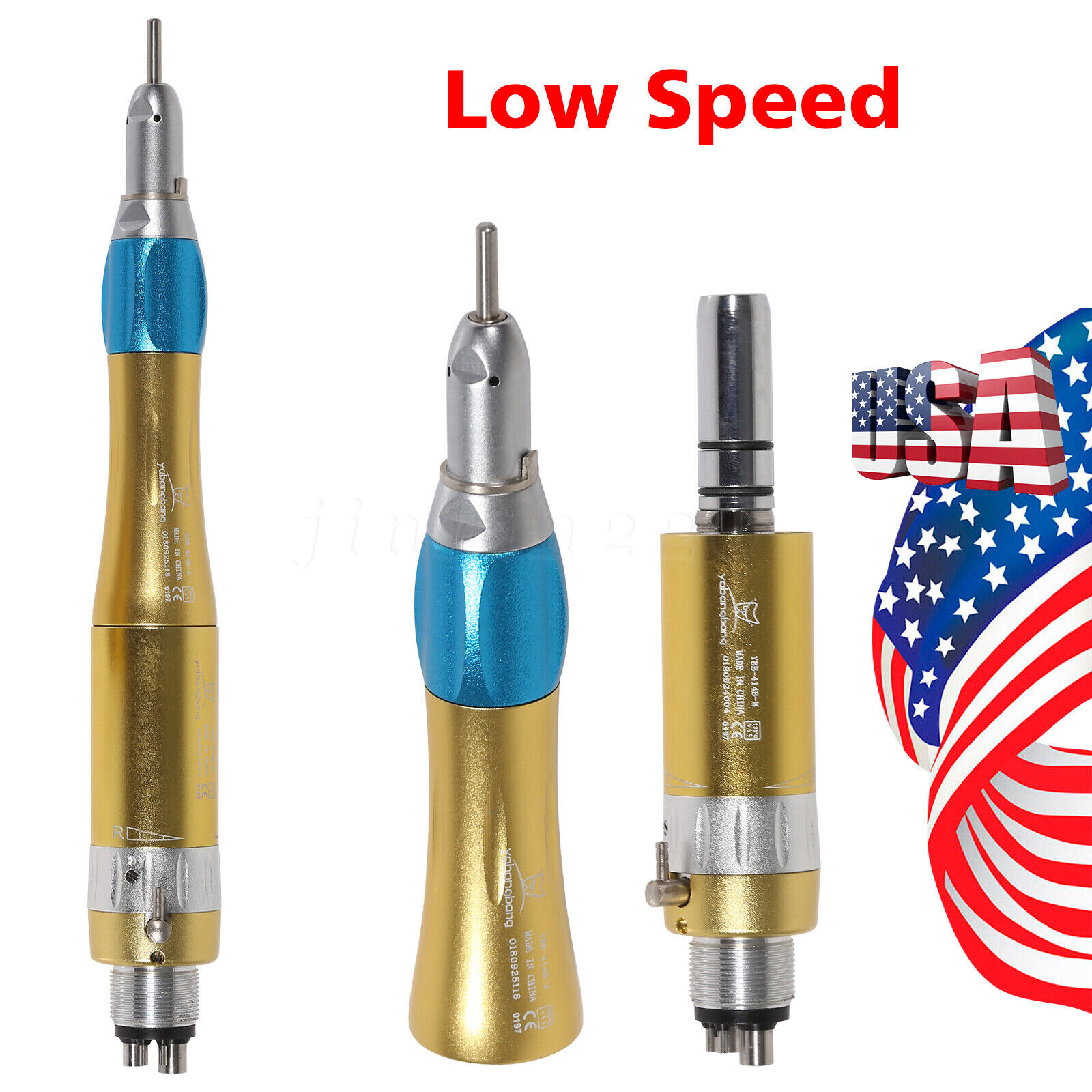 1-4 x NSK Style Dental Straight Nosecone Handpiece / Air Motor 4-Holes Slow Gold