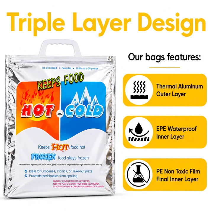 4 Pack Hot and Cold Insulated Bags for Food Delivery, Grocery Shopping Bags